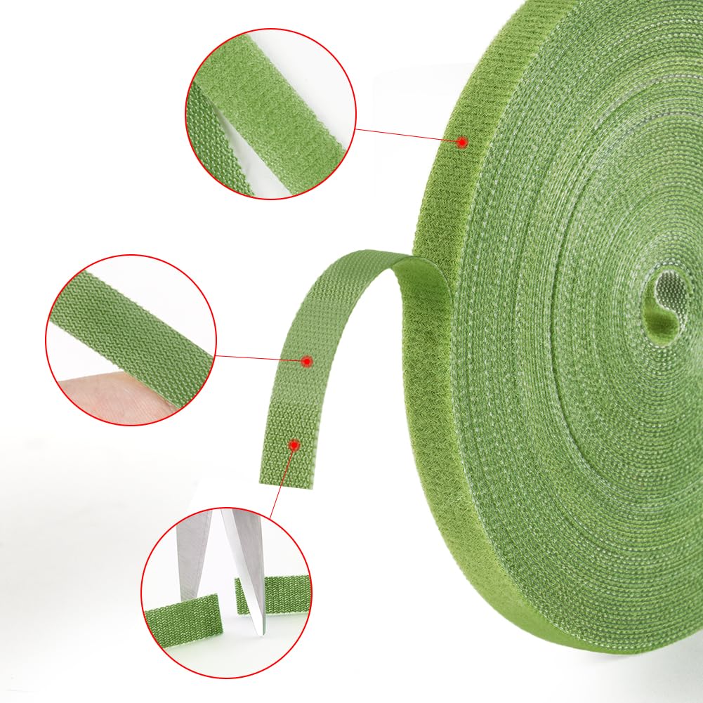 Cinta adhesiva para plantas con velcro, 15 m, color verde, resellable, de doble cara, 10 mm, autoadhesiva, para trepar, multiusos, resistente a la intemperie