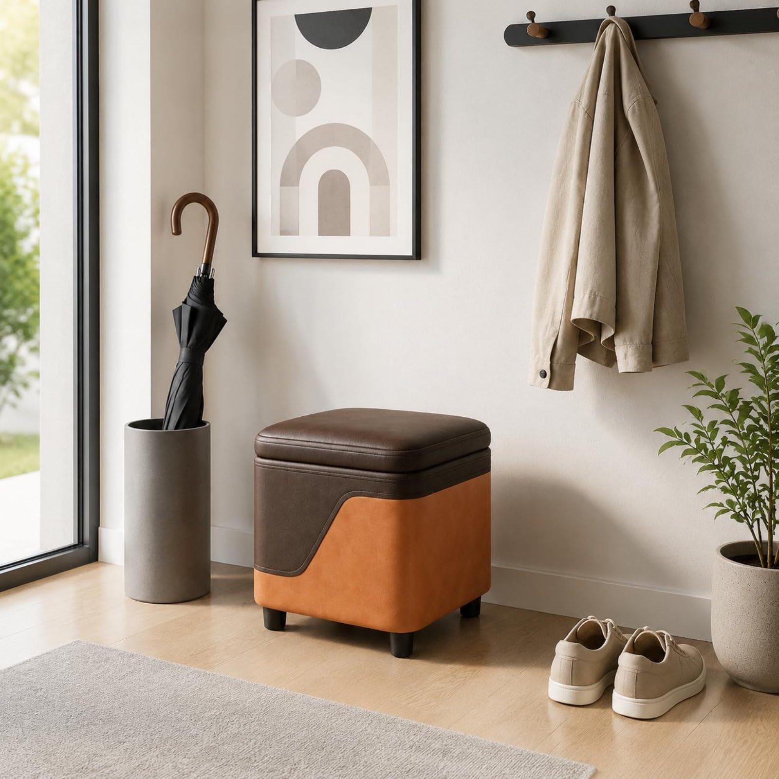predolo Taburete Baúl Multiuso Puf con Almacenamiento Ahorra Espacio Baúl Tapizado con Tapa para Entrada, Salón, Dormitorio, Color to 4
