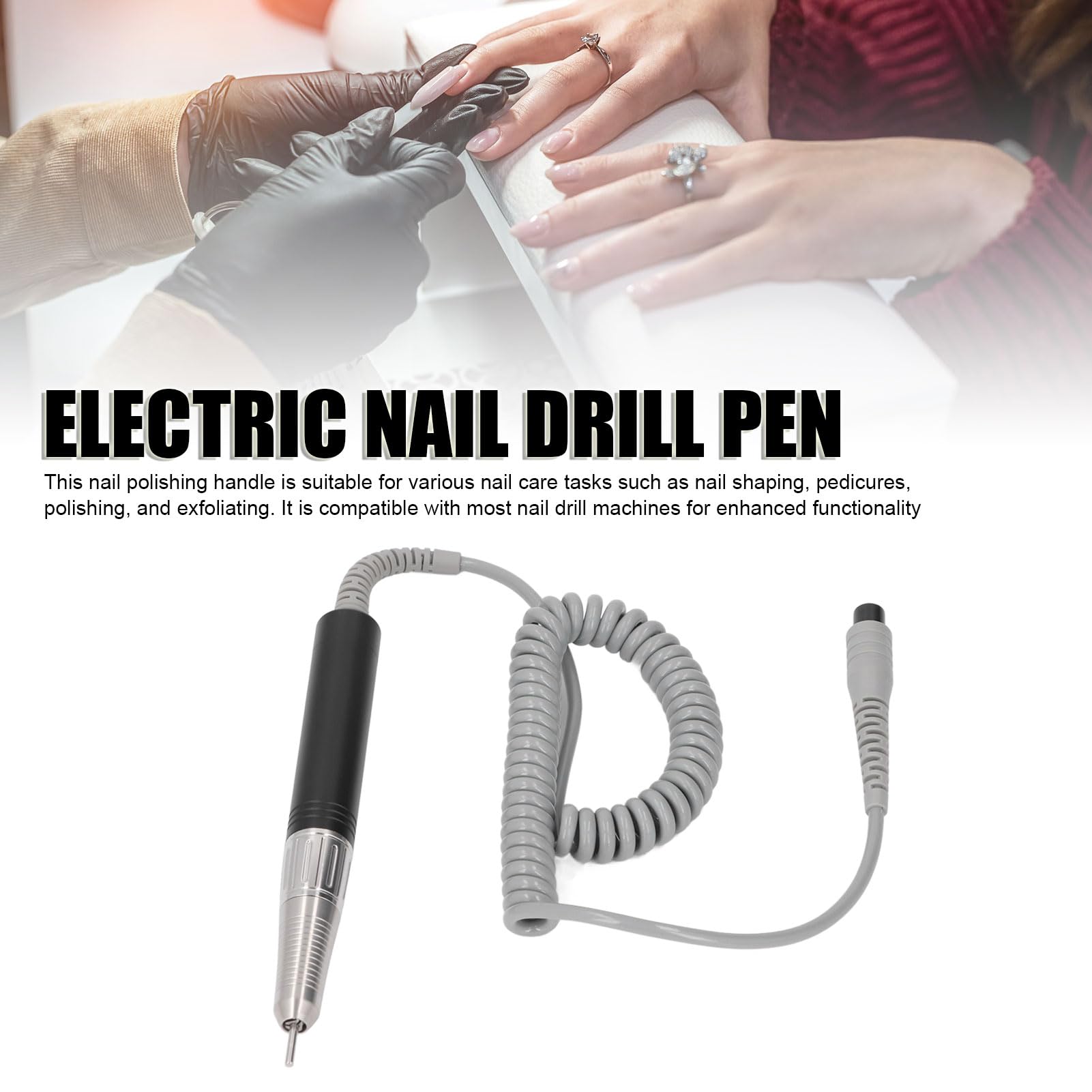Nail Drill Handpiece Professional Adjustable Handle Replacement Handpiece for Nail Drill Machine (Black)
