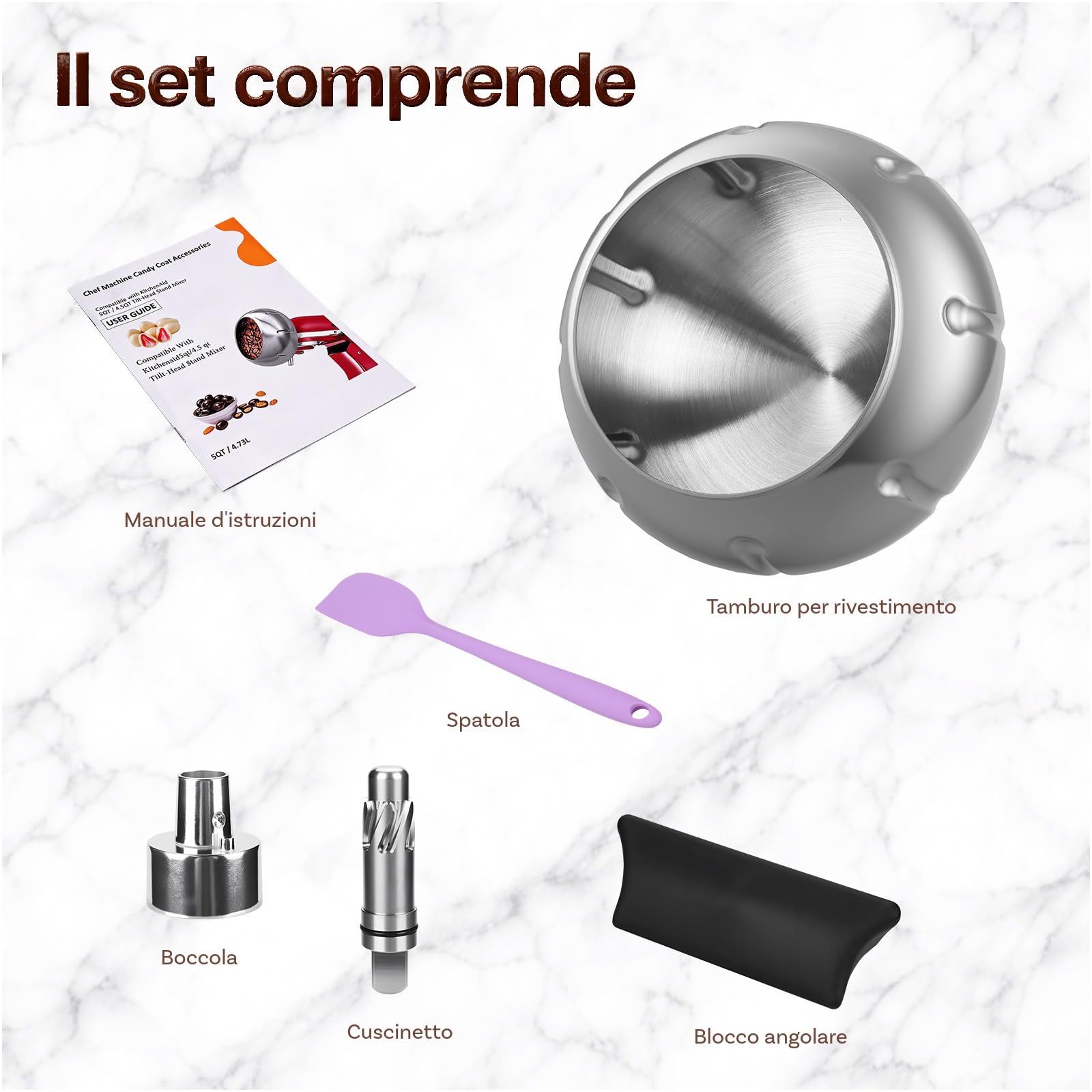 Macchina per Rivestimento in Acciaio Inox per KitchenAid 4.5QT & 5QT Quart Tilt-Head Stand Mixers by MMOBIEL – Macchina per Rivestimento per Mandorle, Noci, Cioccolato, Frutta Liofilizzata & Snack