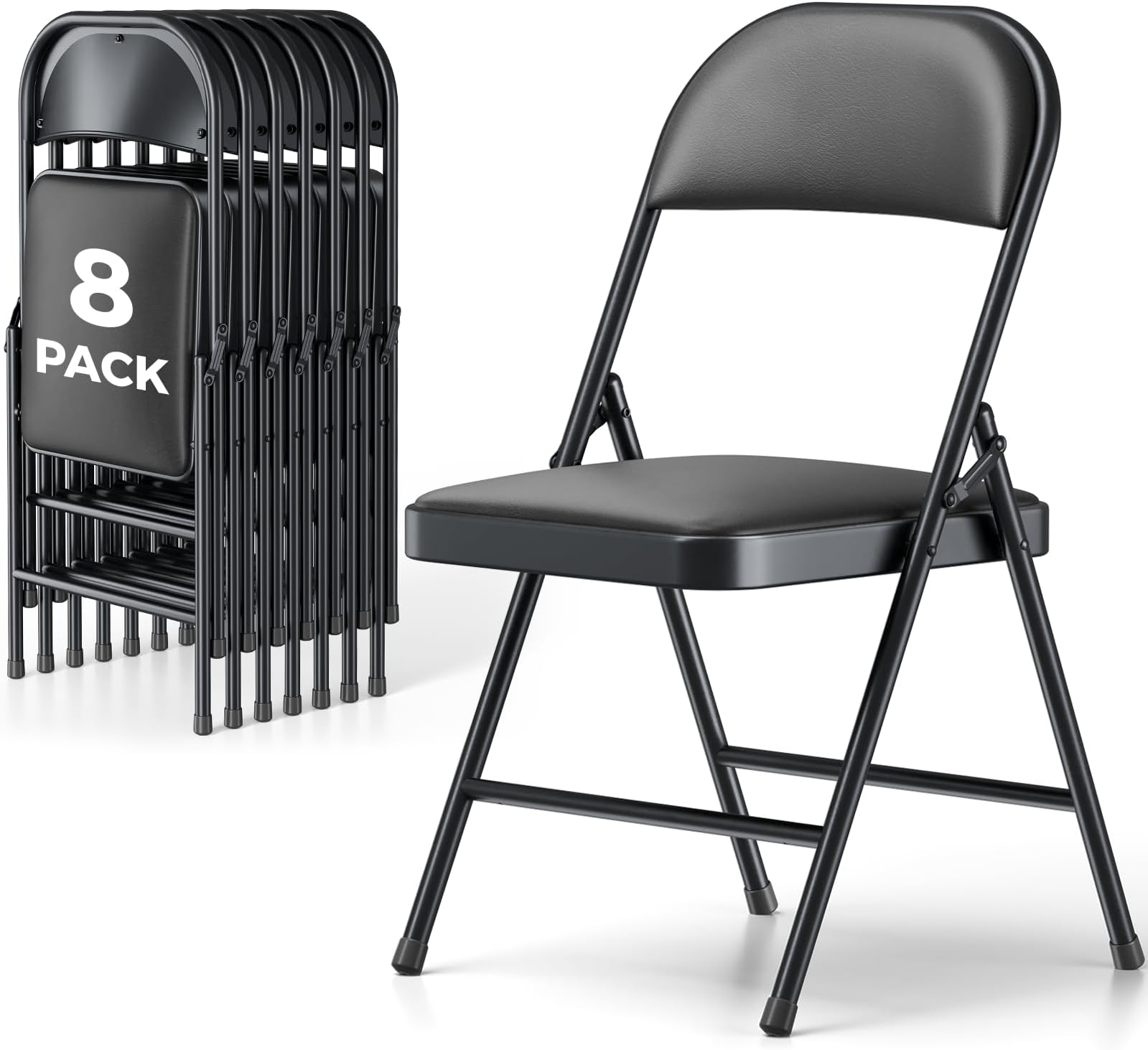 8 Pack Folding Chairs, PU Leather Folding Dining Chairs with Padded Cushion Seat & Back, Indoor Outdoor Folding Chair Set for Home Office, Parties, Events, Wedding, Extra Guest Seating