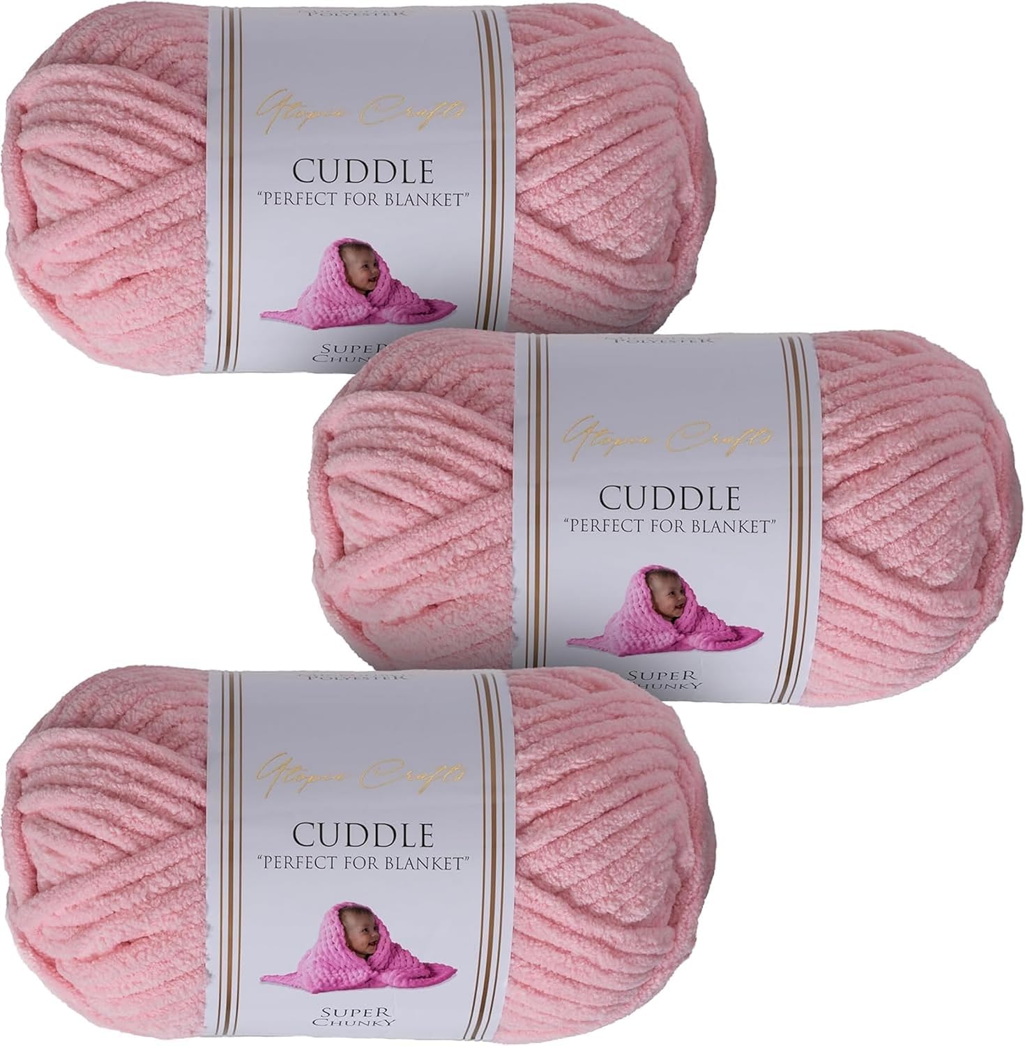 Utopia Crafts Cuddle Super Chunky Chenille Soft Yarn 3X 100g (Soft Pink)
