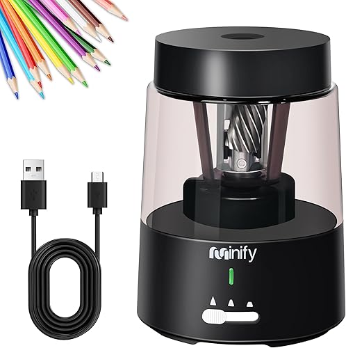 Minify Sacapuntas eléctrico, sacapuntas de alta resistencia, con batería recargable, para lápices de colores de 0.236 a 0.315 pulgadas, parada