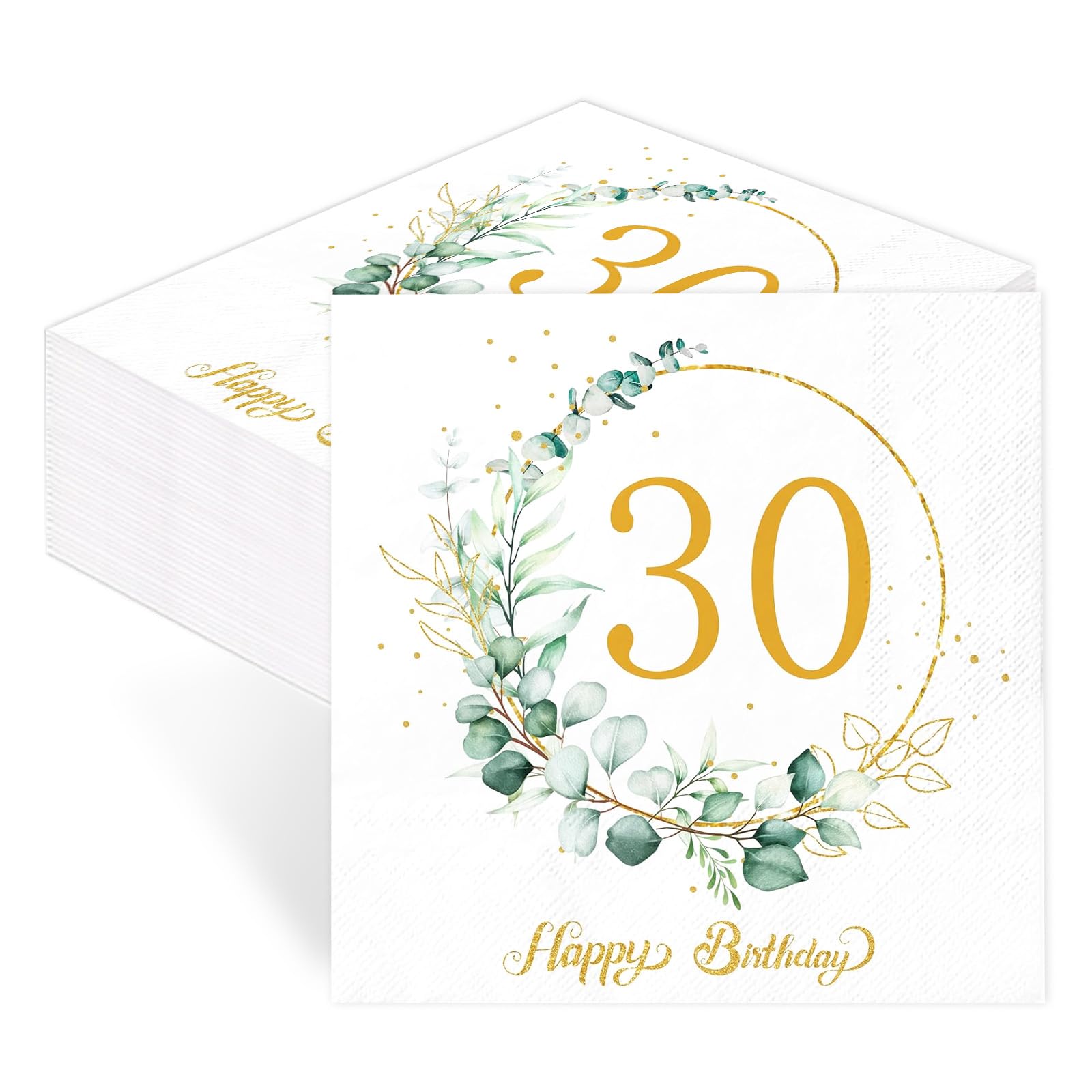 Pack of 40 Napkins for 30th Birthday, Table Decoration 30th Birthday Napkins, Eucalyptus Green Sage Green for Spring Decoration, Communion, Confirmation, Christening