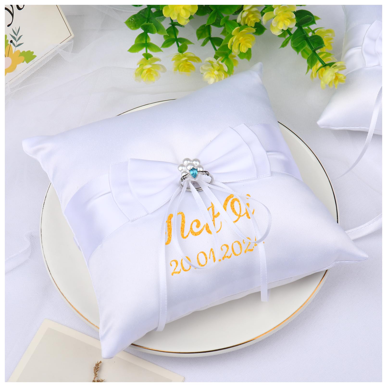 Zakally Personalized Custom Name Ring Pillow, Ring Cushion, Ring Holder for Wedding Party