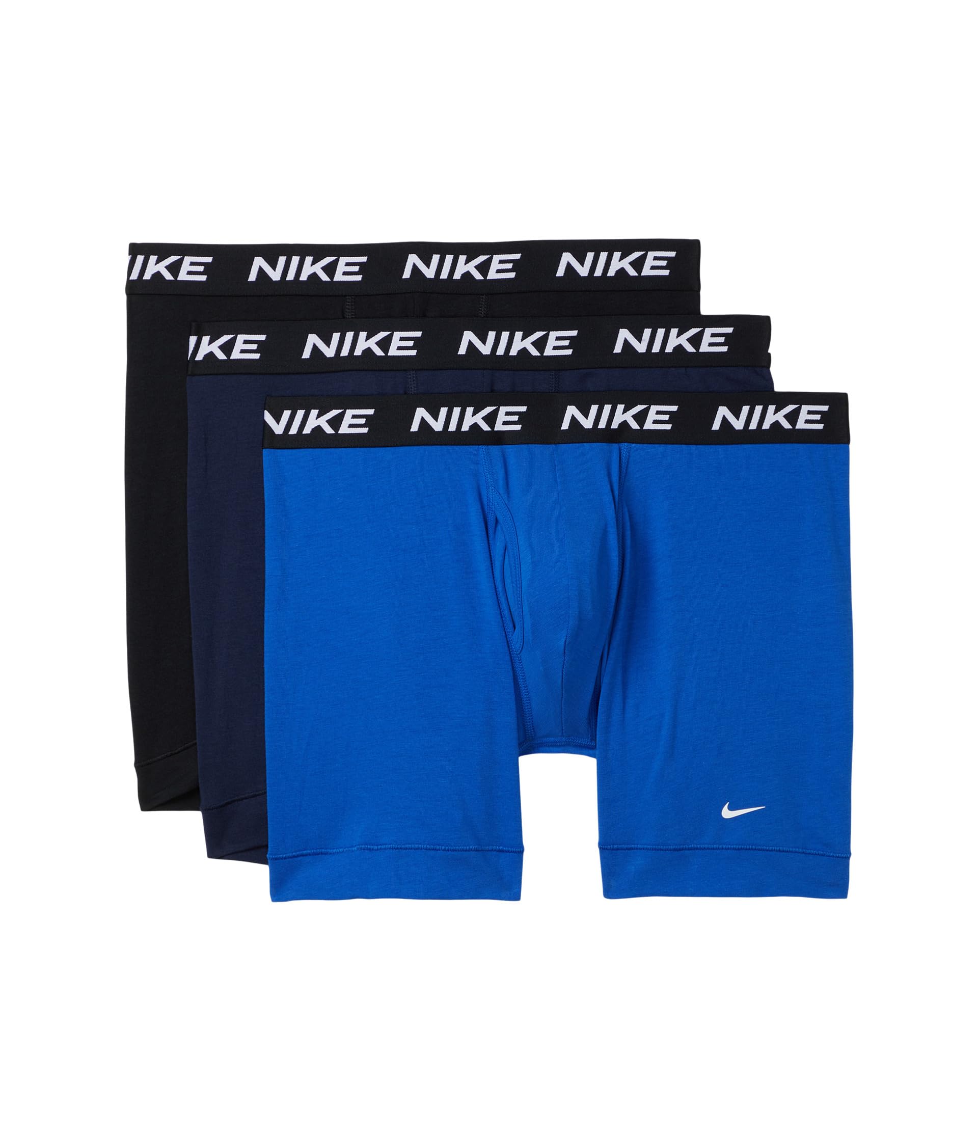 Nike Men's All Day Cotton Stretch Boxer Brief W/Fly Underwear (3-Pack), Obsidian/Game Royal/Black, L