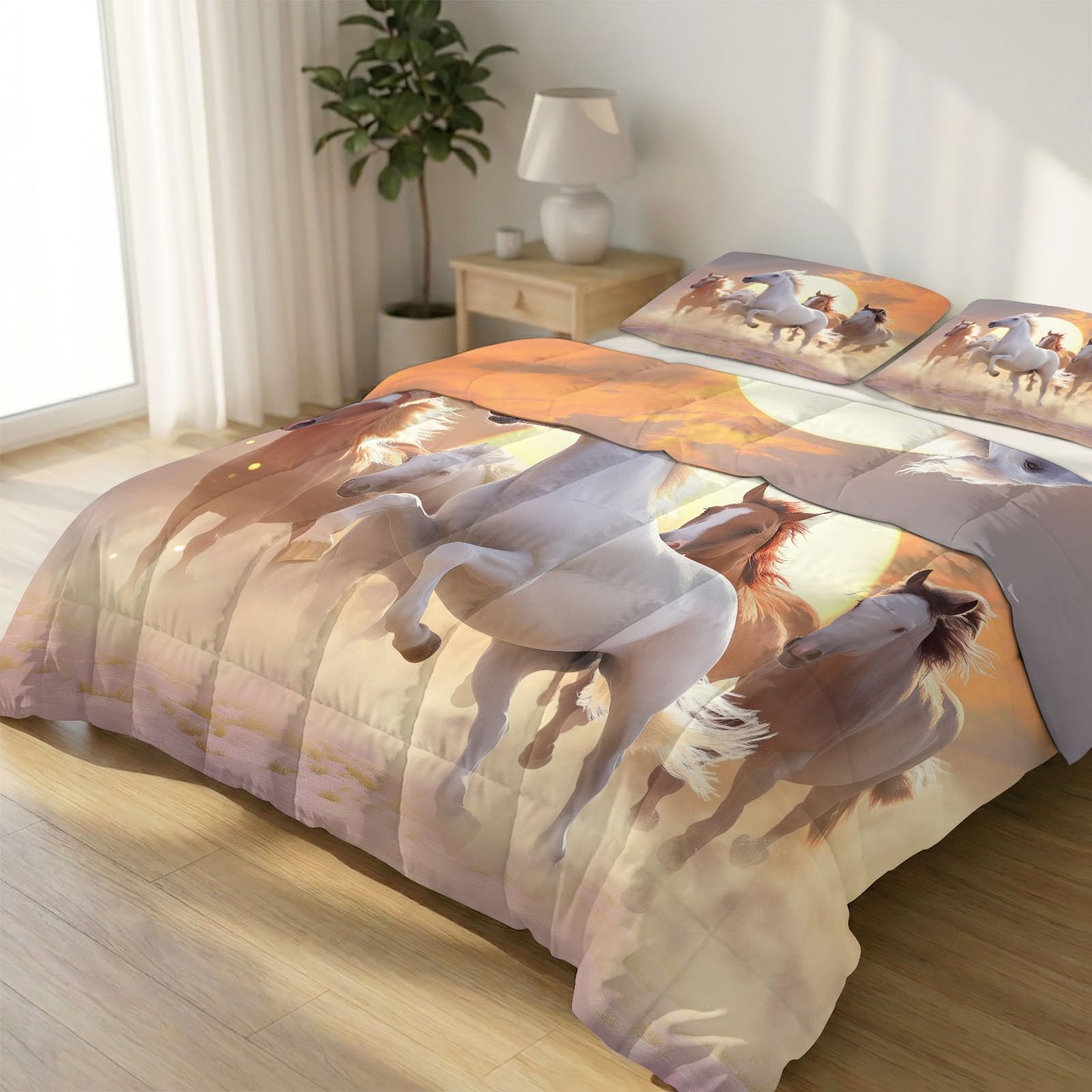Edredón de verano Emperador Caballo en la playa, colcha reversible ligera con estampado animal caballo, agradable al tacto, ropa de cama para niños, niñas y adultos, lavable a máquina
