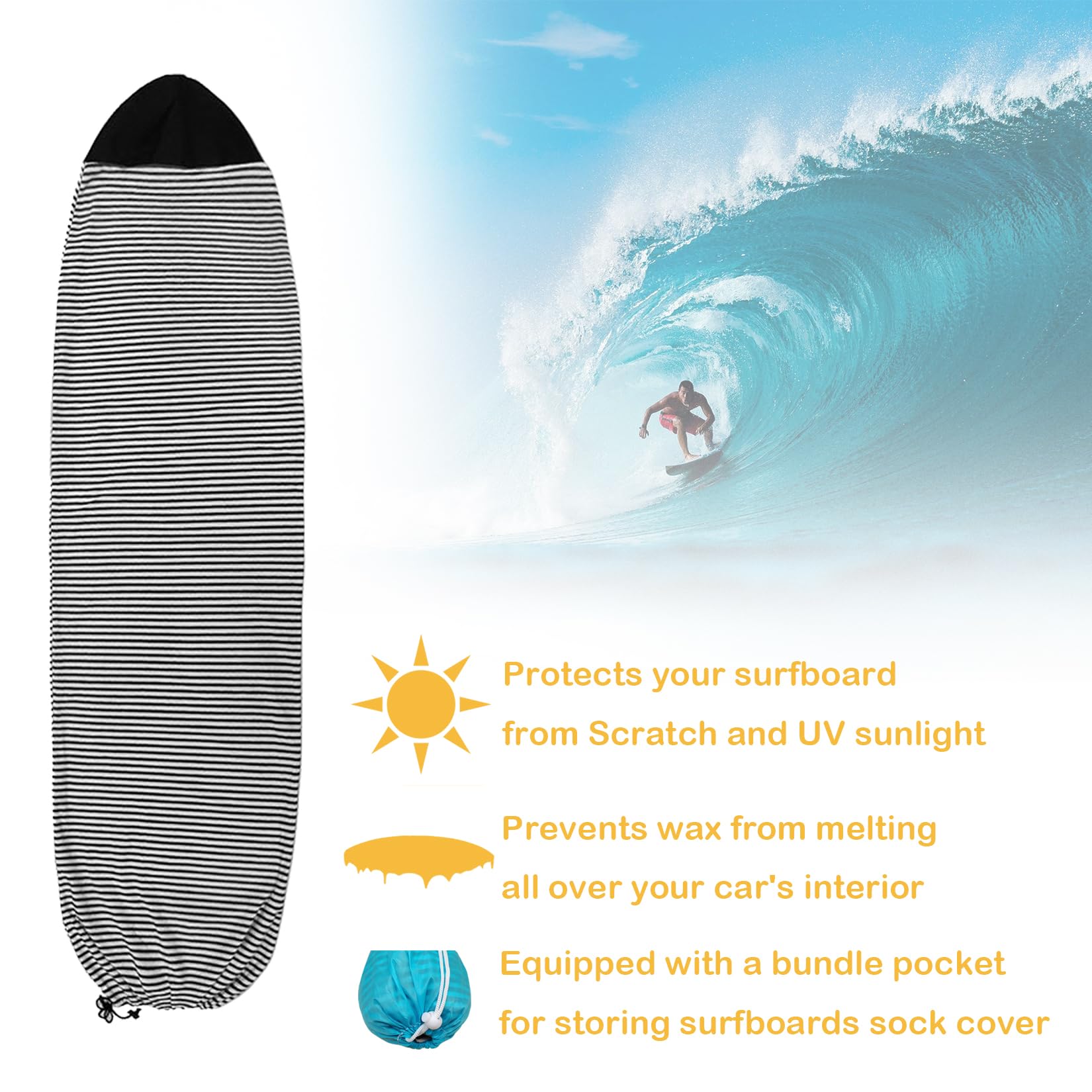 Housse de protection pour planche de surf pour longboard, paddleboard, planche de surf, planche de surf, housse avec cordon de serrage