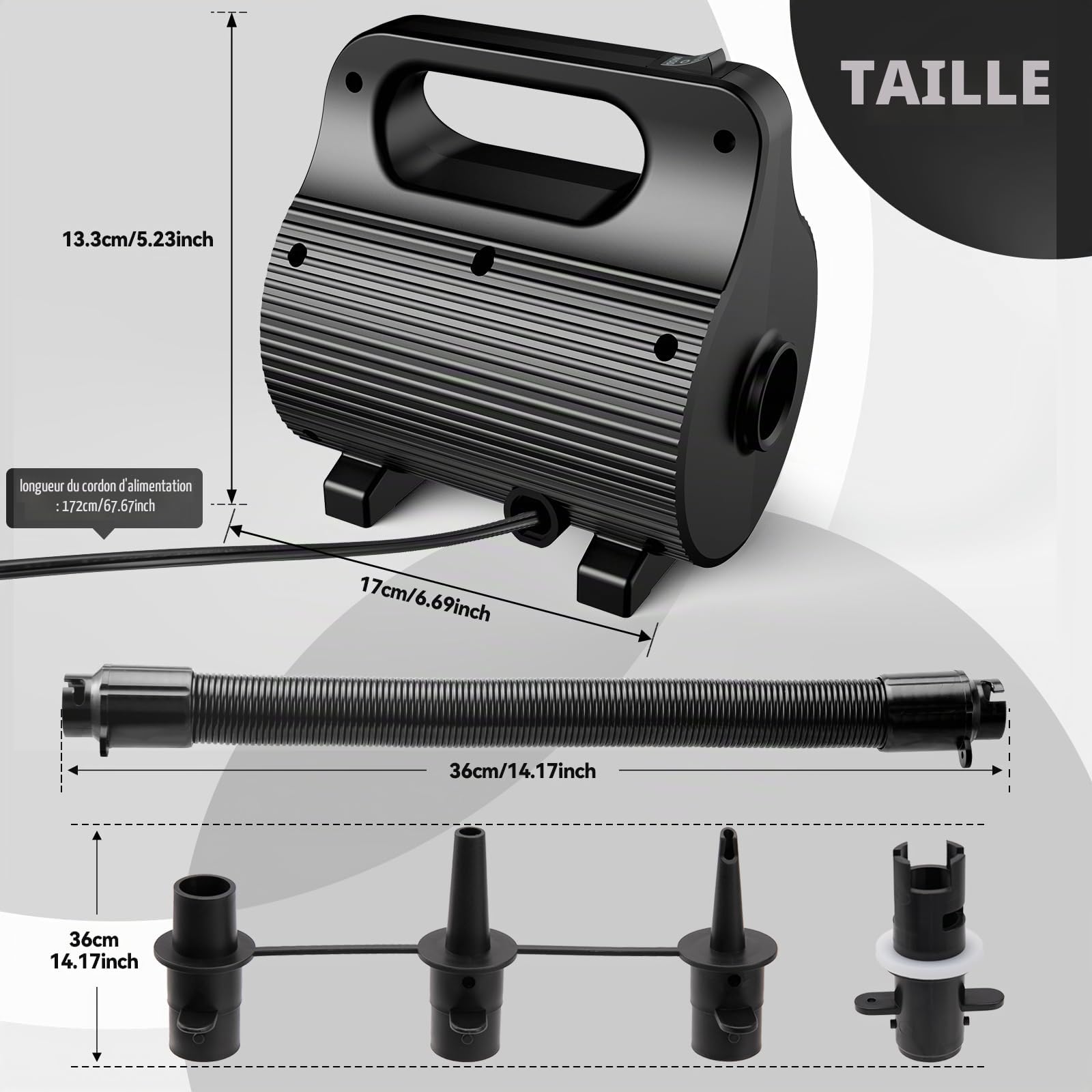 Pompe à Air Portative 4 Buses 400W-600W | Gonflage Ultrapide pour Matelas, Piscines & Flotteurs (AC220-240V)