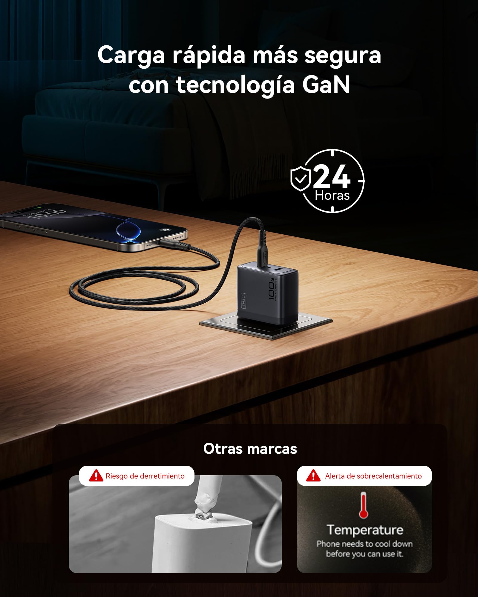 INIU Cargador USB C GaN 100W, 3-Puertos Cargador Rápido Compacto con Cable USB C de 100W 1.5m, Cargador de Viaje para Portátil MacBook Pro Air 14, iPhone 17 16 Pro Max iPad Samsung S26 S25 Ultra Pixel