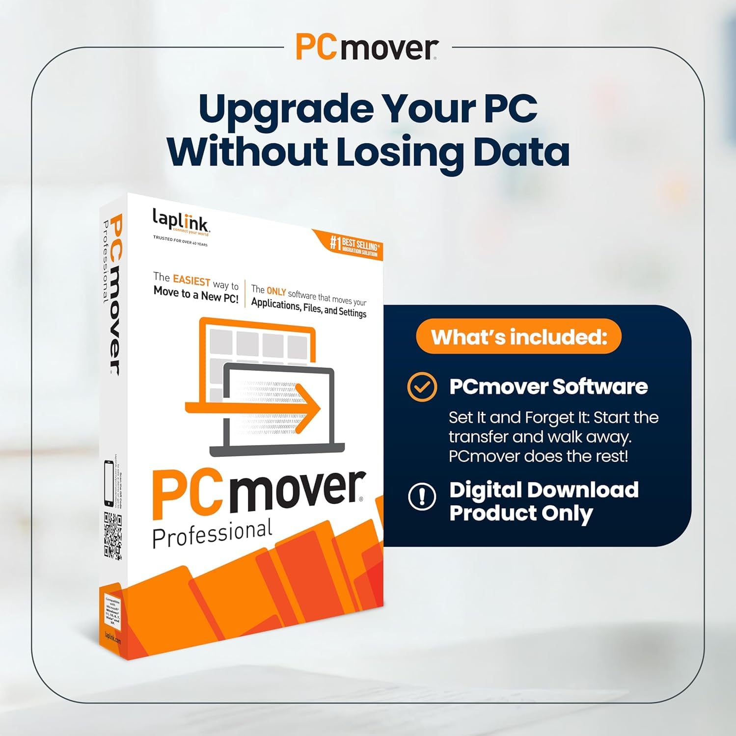 Laplink PCmover Professional - Mueva sus aplicaciones, archivos y configuraciones de una PC antigua a una nueva - Software de transferencia de datos - 1 licencia de uso
