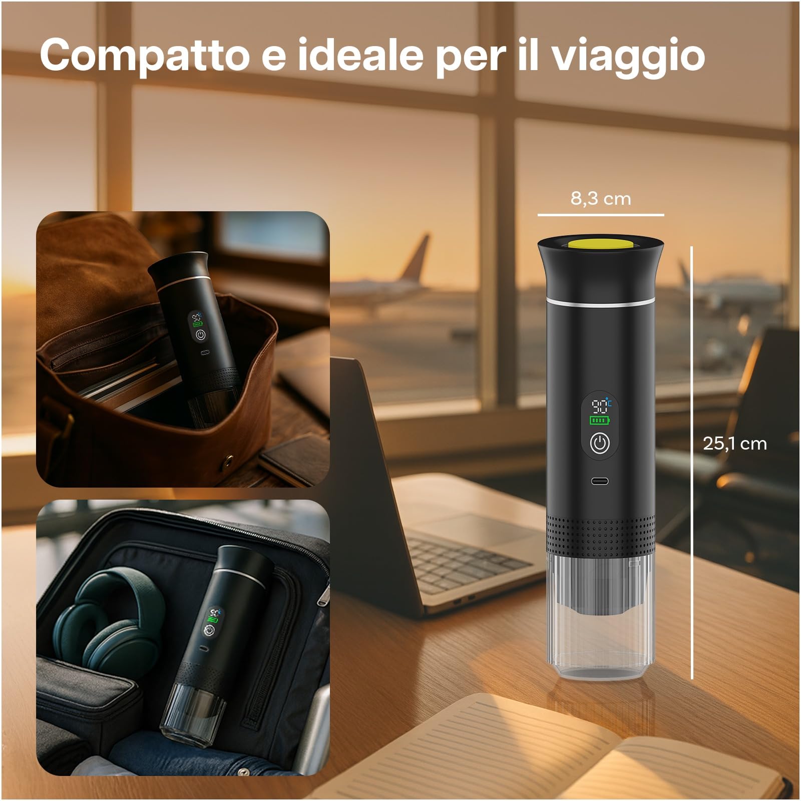 MMOBIEL Macchina Caffè Portatile Macchina da Caffè Espresso Elettrica con Anti-Scivolo, Riscaldante & USB-C – Compatibile con Capsule & Caffè Macinato per Viaggio, Campeggio, Casa, Auto, Ufficio