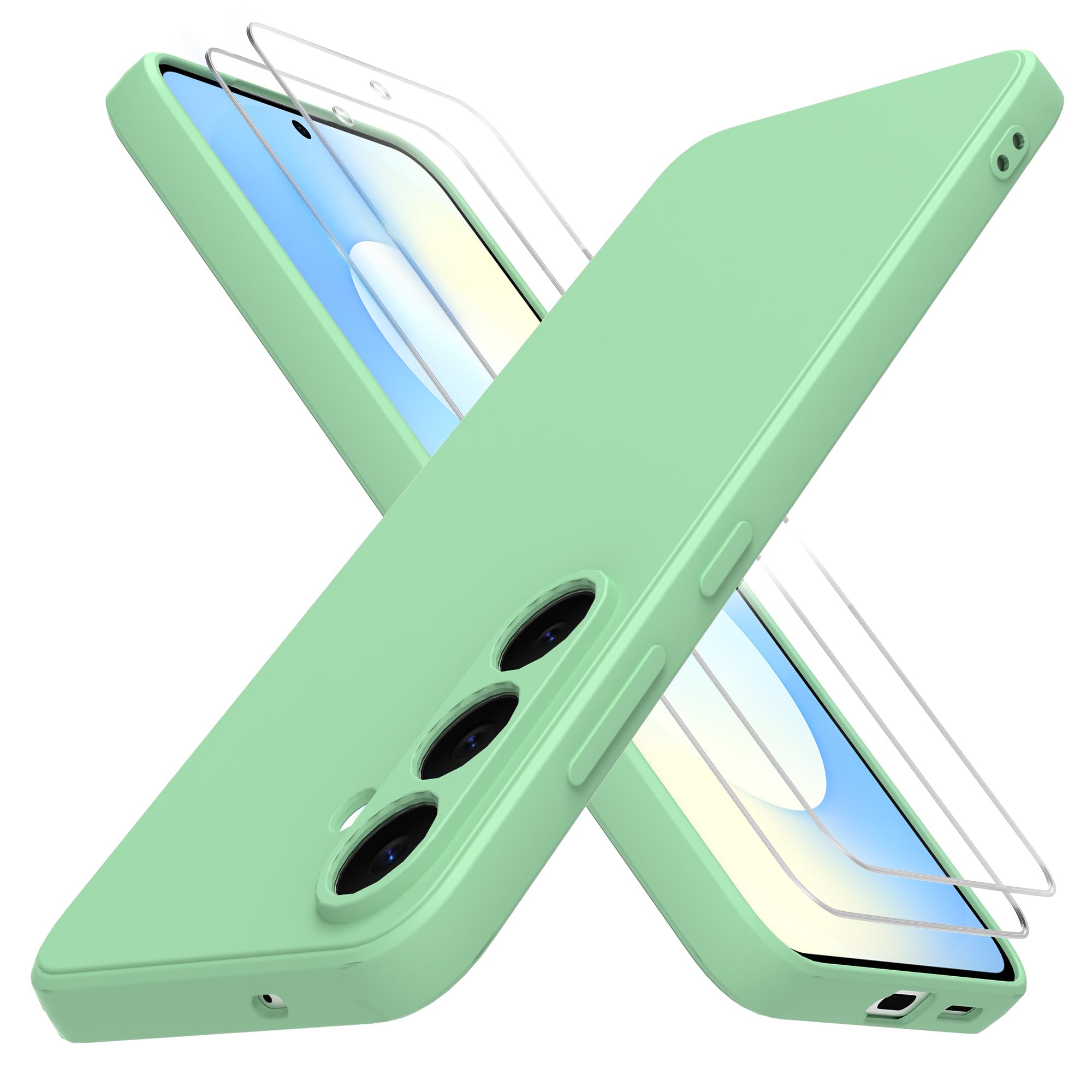 THIYUFUNS Hülle für Samsung Galaxy S25 FE 5G Handyhülle mit 2 Stück Schutzfolie, TPU Silikon Liquid Silicone Dünne Weiche Stoßfest Case Schutzhülle für Samsung Galaxy S25 FE 5G - Grün