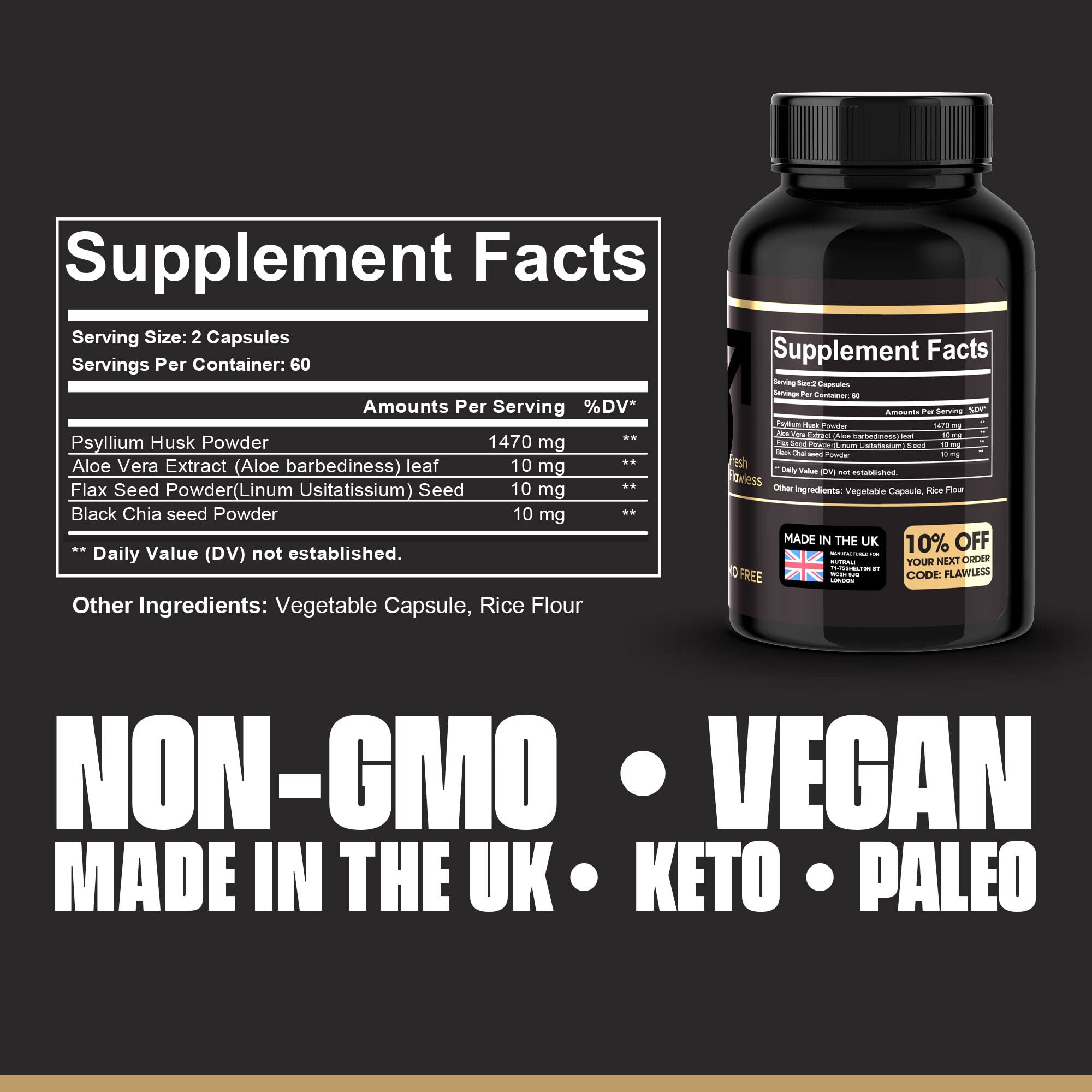 Buy FLAWLESS FOR MEN FIBRE SUPPLEMENT 120 Capsules 1470mg Psyllium Husk