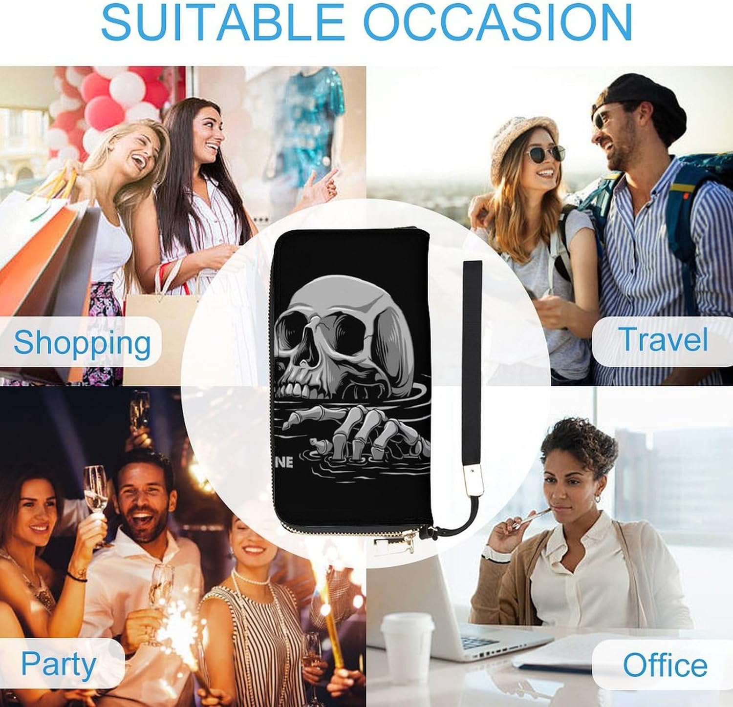 Funny Skull Head Fine Skeleton Art Portable Long Handheld Wallet, Large Capacity Wallet