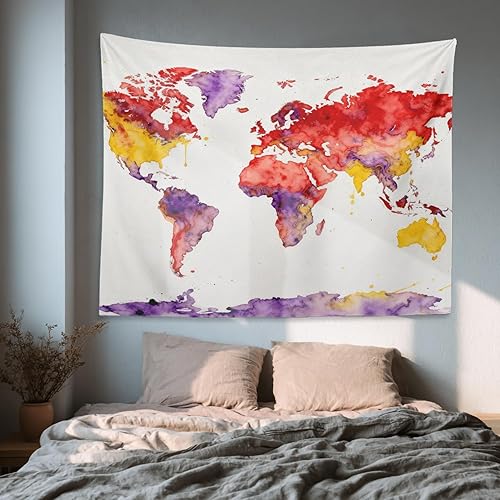 Miniatura 6 de Shrahala Tapiz de pared de acuarela desgastado, elegante pintura para colgar en la pared, tapiz grande decorativo de fibra de poliéster, dobladillo