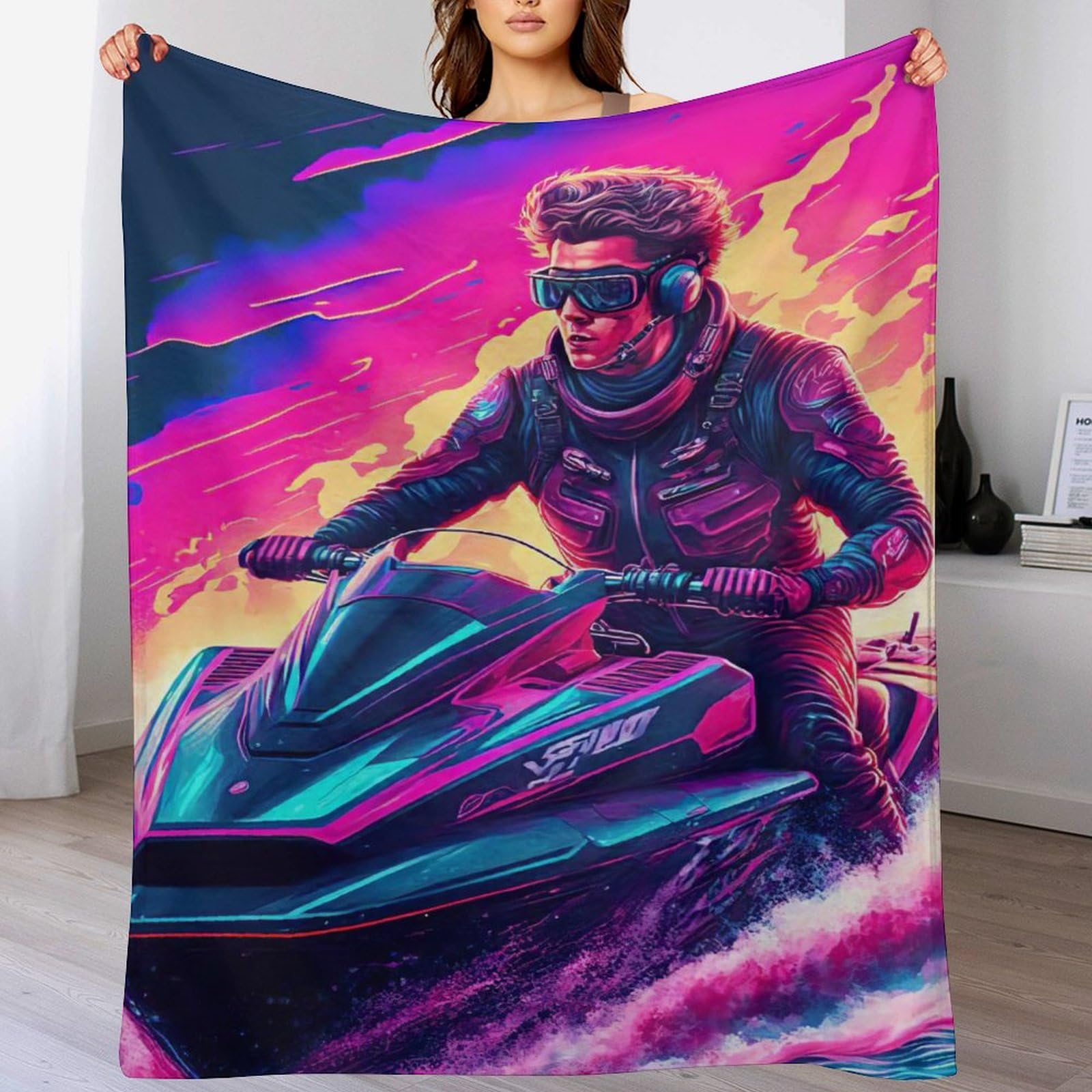 Manta de franela suave con motor de barco de 130x180 cm para sofa