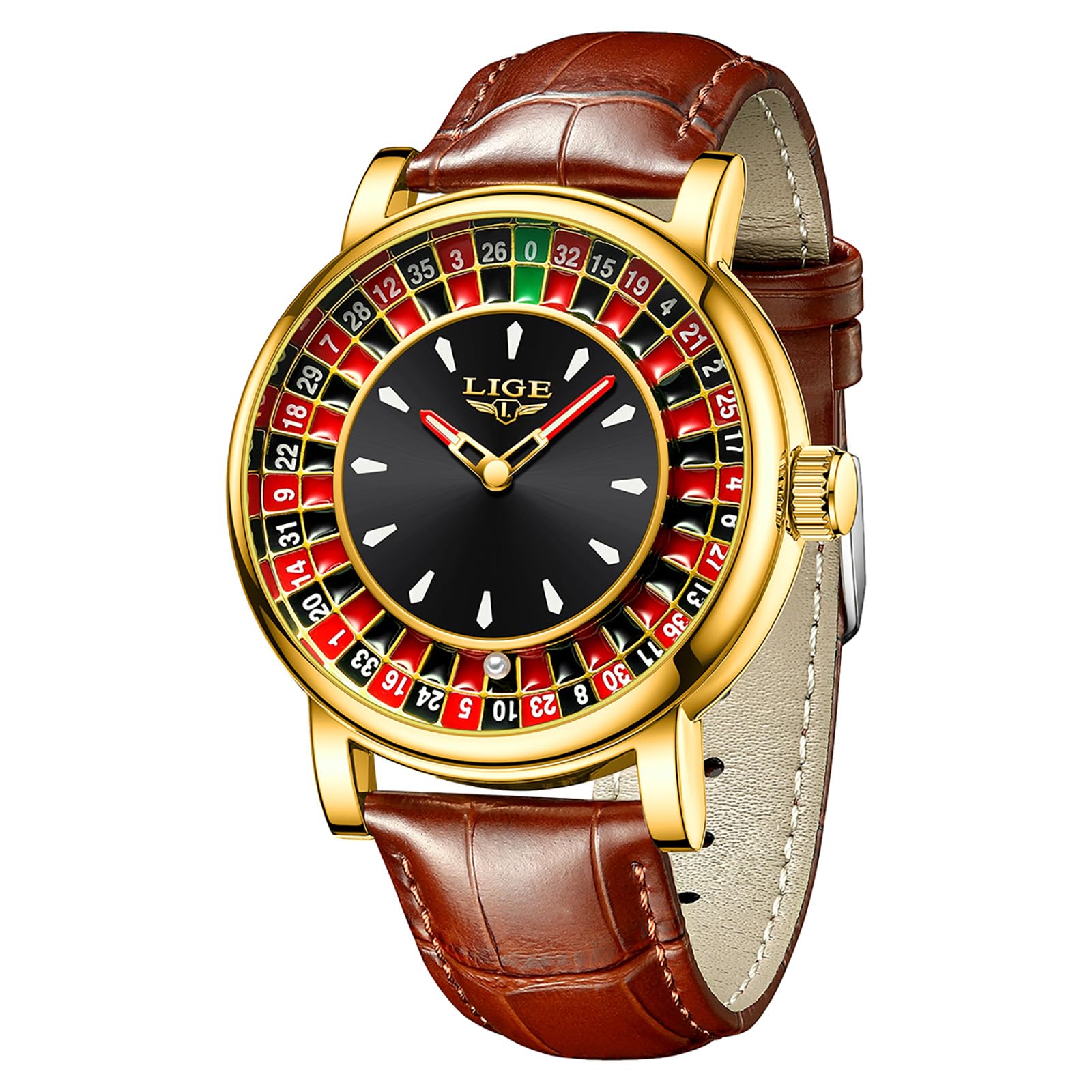 Roulette Watch for Men Unique Rotating Dial Quartz Analog Watch
