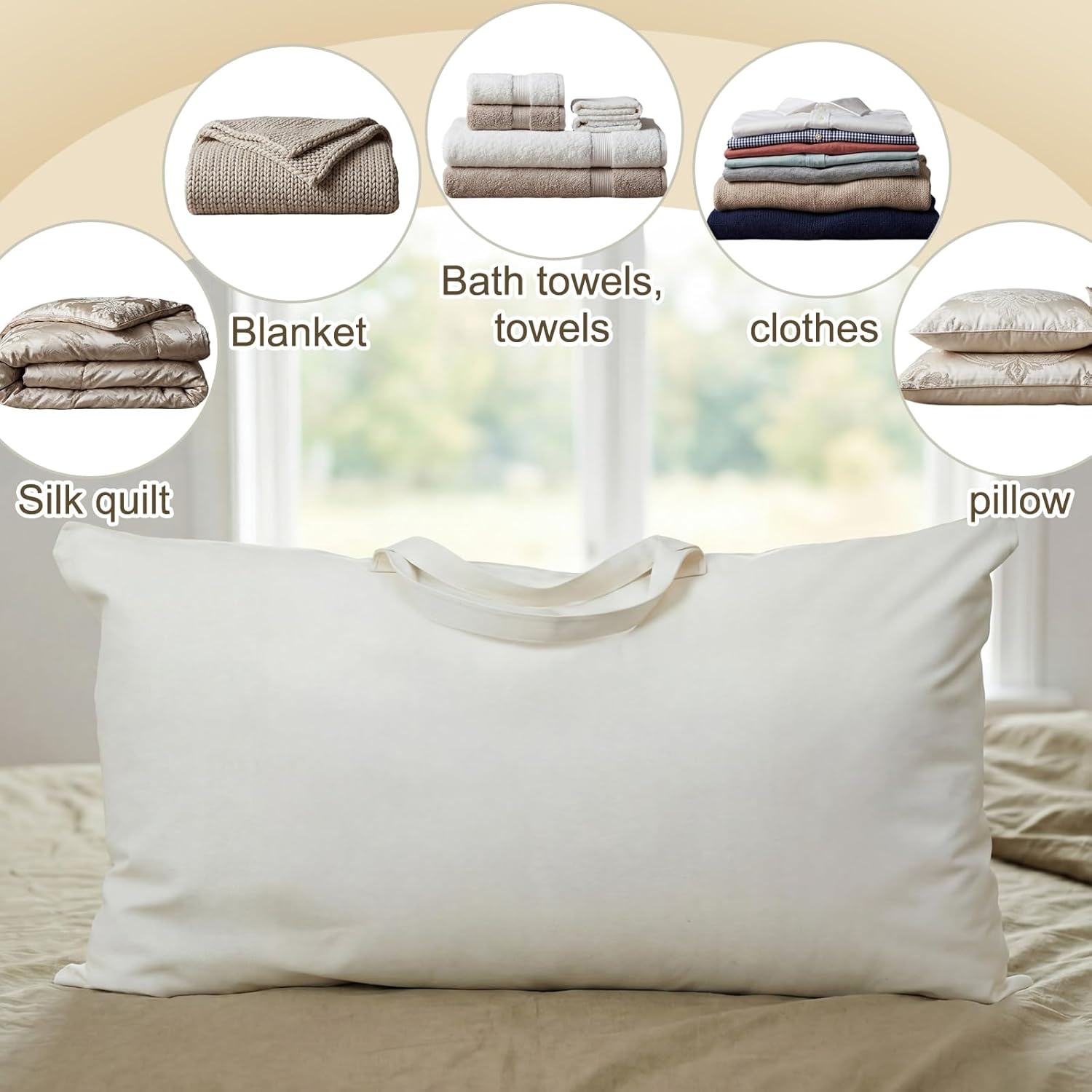 2 Pack 100% Cotton 20" x 36" Canvas Pillow Storage Bag with Handles for Home Travel White Beddings Comforters Blankets Saree Linens Organizer Thick Soft Breathable Closet Organizer Bag