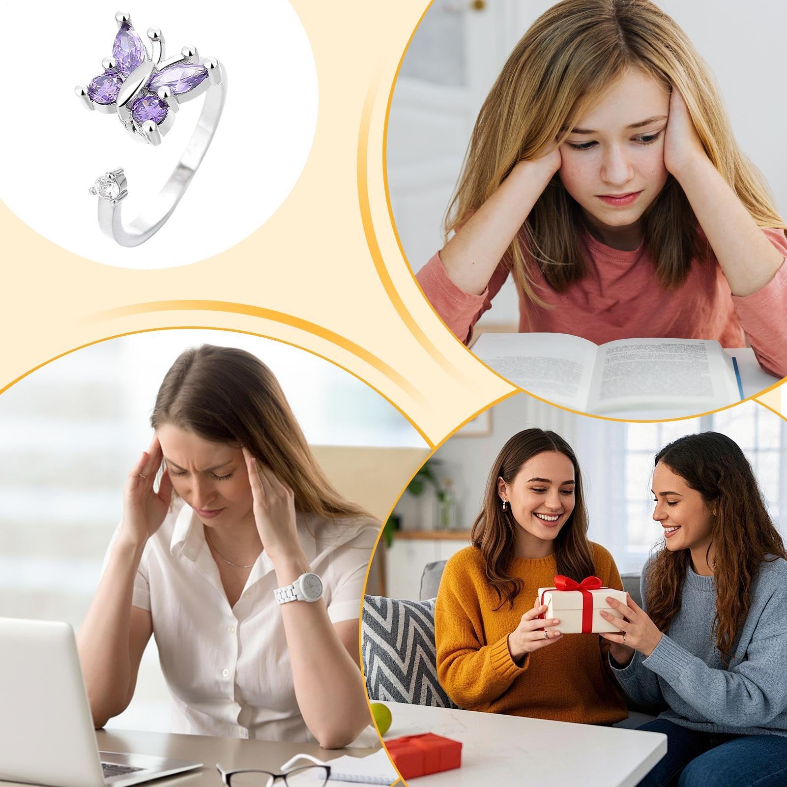 Anillos antiestrés Ajustables | Giratorio calmante para el Dedo, Accesorio para aliviar el estrés para Hombres y Mujeres, Oficina, Aula, Viajes, Trabajo, reuniones, Ideal para cumpleaños, día