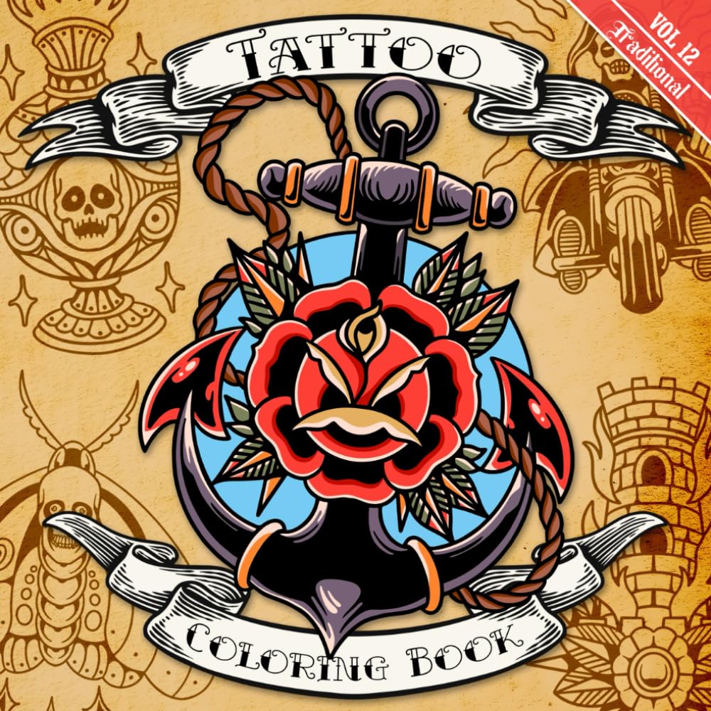 Livre coloriage tatouage traditionnel Volume 12 anti stress avec mantras