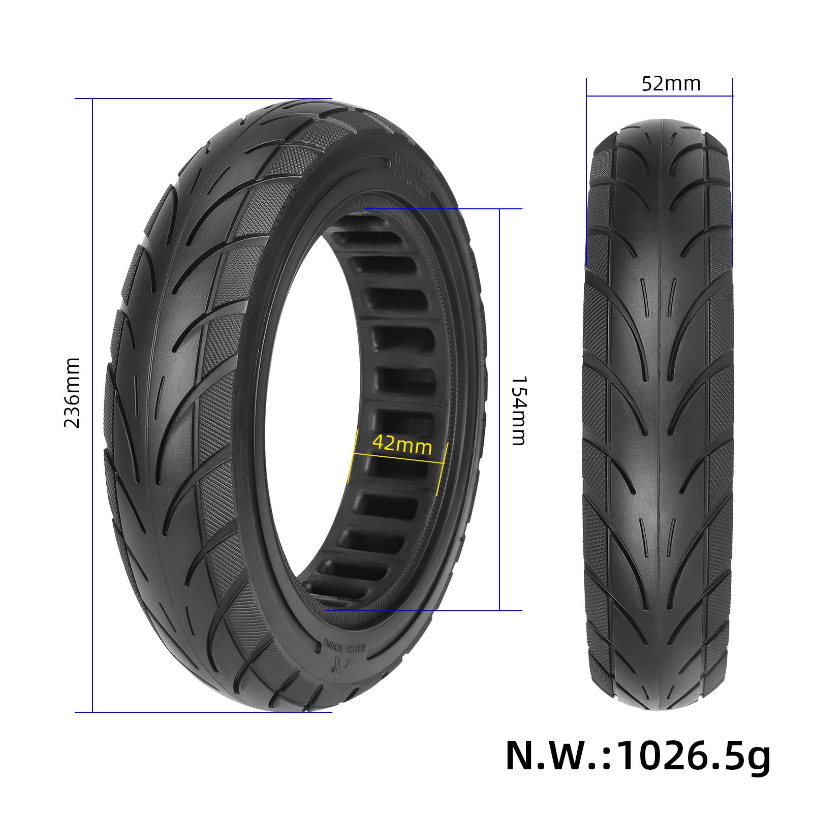 10 x 2,125-6,5/6,6 pneumatici completi per Segway Ninebot D18 D28 D38 D38D, per Xiaomi 4 Lite Gen2, Odys Alpha X5, 55/80-6,6 Navee V25i Pro/V40i Pro/V50i Pro, pneumatici in gomma piena (1)