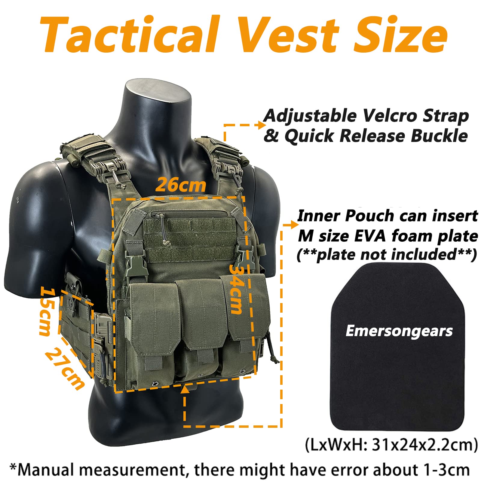 TWINFALCONS Gilet Tattico Leggero Molle con Mag Pouch Nylon 1000D Airsoft Gilet Giubbotto Compatibile MOLLE a Sgancio Rapido per Caccia Paintball Airsoft CS