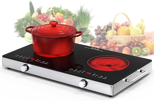 VBGK Electric Cooktop,110V 2400W Electric Stove Top with Knob Control,9 Power Levels, Kids Lock & Timer,LED touch control,Overheat Protection Electric stove,24 Inch desktop 2 burner