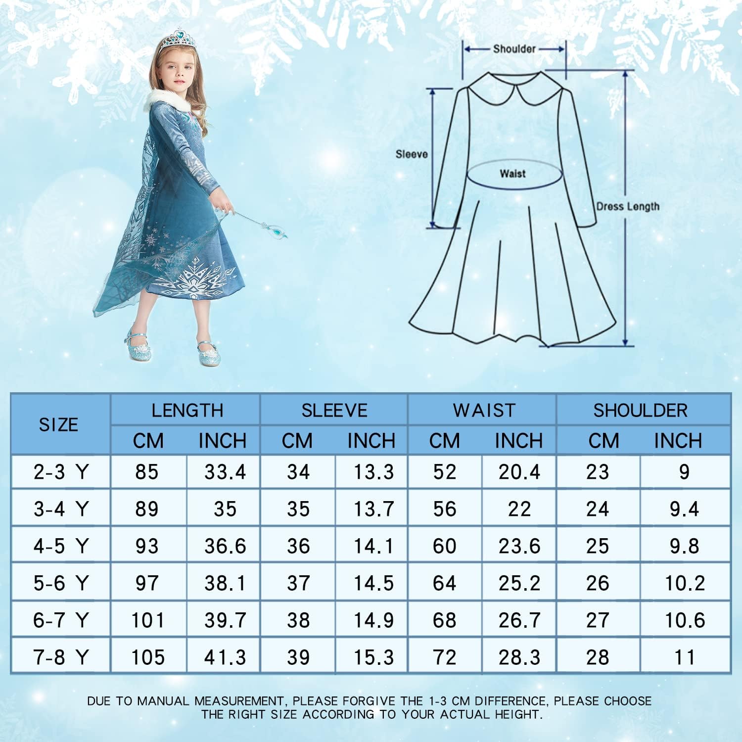 Miniatura 7 de Gridamea Disfraz de princesa Elsa para niñas disfraz de princesa Anna para niños con corona y varita para fiestas cosplay bodas