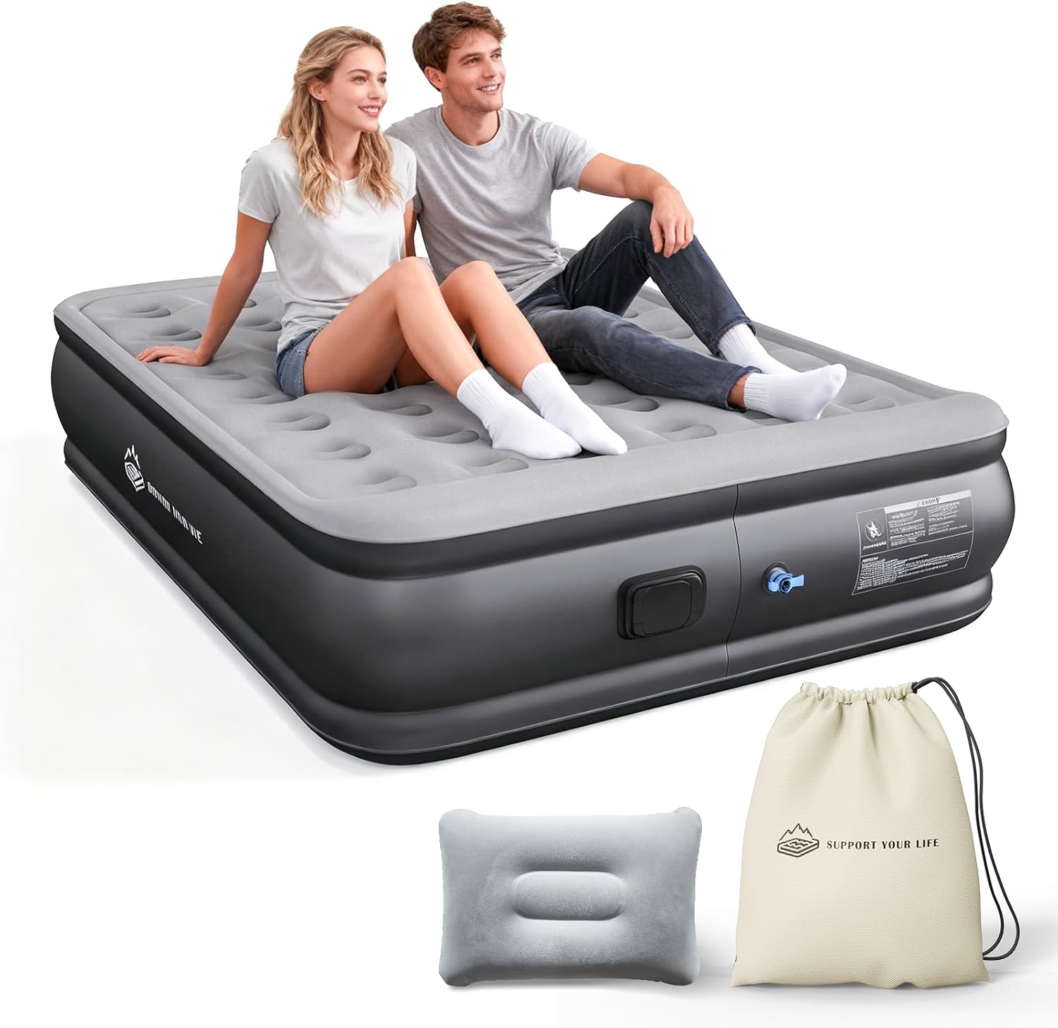 JUITOY Queen Air Mattress with Built in Pump, 18" Upgraded One-Touch Inflatable Airbed for Home, Camping Guests, Portable Blow Up Mattress, 770lbs Capacity
