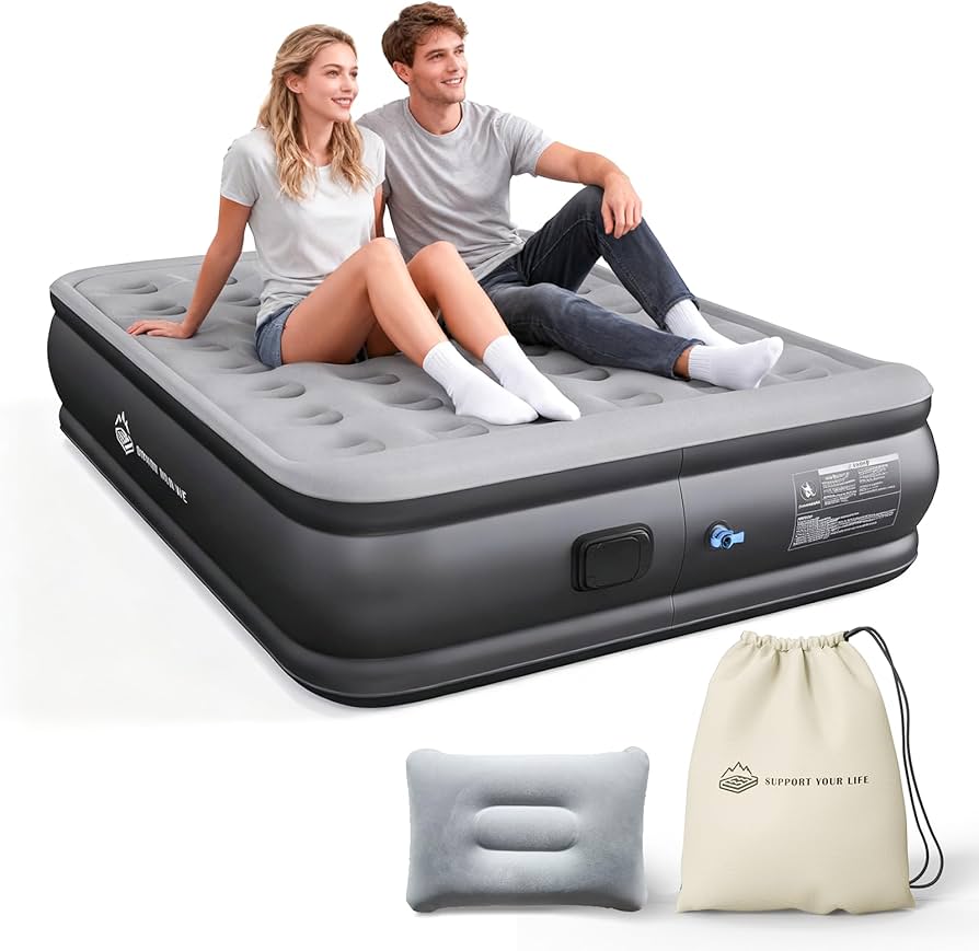 Queen Air Mattress with Built in Pump, 18" Upgraded One-Touch Inflatable Airbed for Home, Camping Guests, Portable Blow Up Mattress, 770lbs Capacity