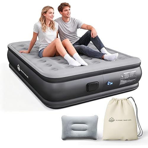 Queen Air Mattress with Built in Pump Newly Upgraded one-Touch air Mattress with pillowNo Peculiar Smell for Camping,Home,Guests & Portable Travel,18"/770lbs Max Blow Up Bed