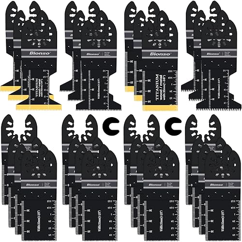 Bionso 28PCS Oscillating Saw Blades, Professional Universal Titanium Multitool Blades for Wood Plastics Metal, Quick Release Multi Tool Blades Kits