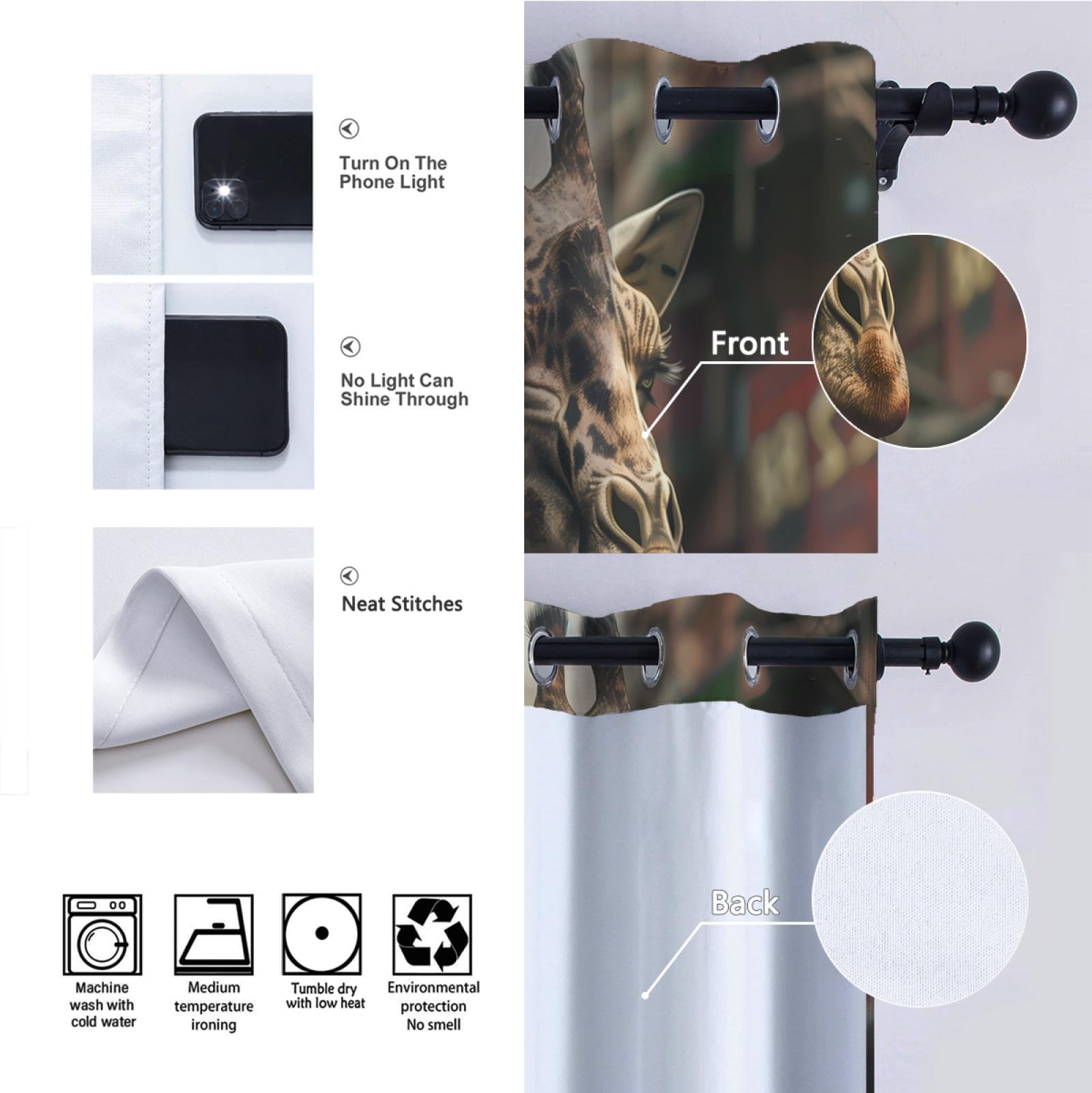 Neuheit Wildlife Stil Fenster Drapes Lustige Giraffe Print Verdunkelungsvorhänge für Wohnzimmer Schlafzimmer Verdunkelung Sichtschutz Vorhänge 2 Paneele H210xB140