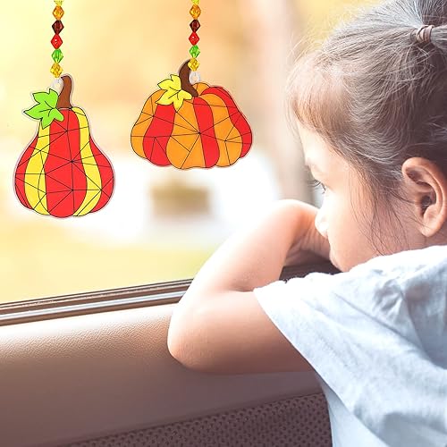 Miniatura 9 de Winlyn 27 juegos de atrapasoles de calabaza, pintura de ventana de bricolaje, atrapasoles de otoño, calabaza, kits de manualidades de calabaza de