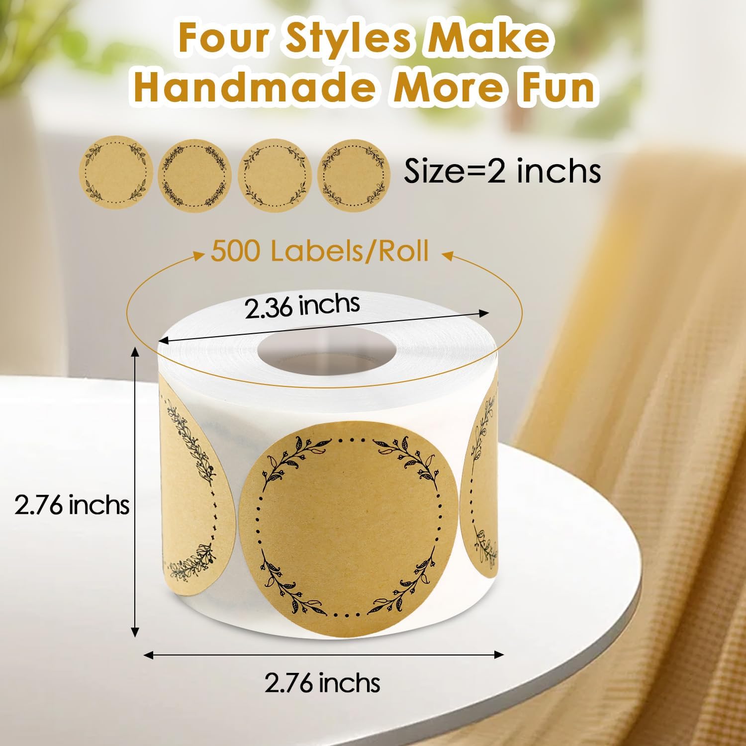 500pcs Canning Stickers Jam and Jelly Jar Labels, Gift Tags 4 Different Wreath Designs, All-Purpose Labels for Mason Jars/Bottle/Name Tags and More(2" Round) - Image 2