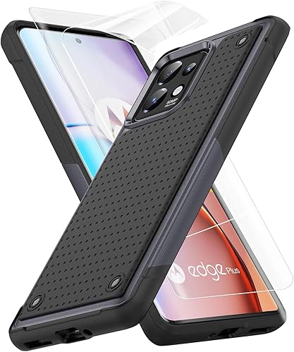 Jeylly Funda para Motorola Edge+ (2023), funda para teléfono Moto Edge Plus 2023 y 2 protectores de pantalla flexible, doble capa a prueba de