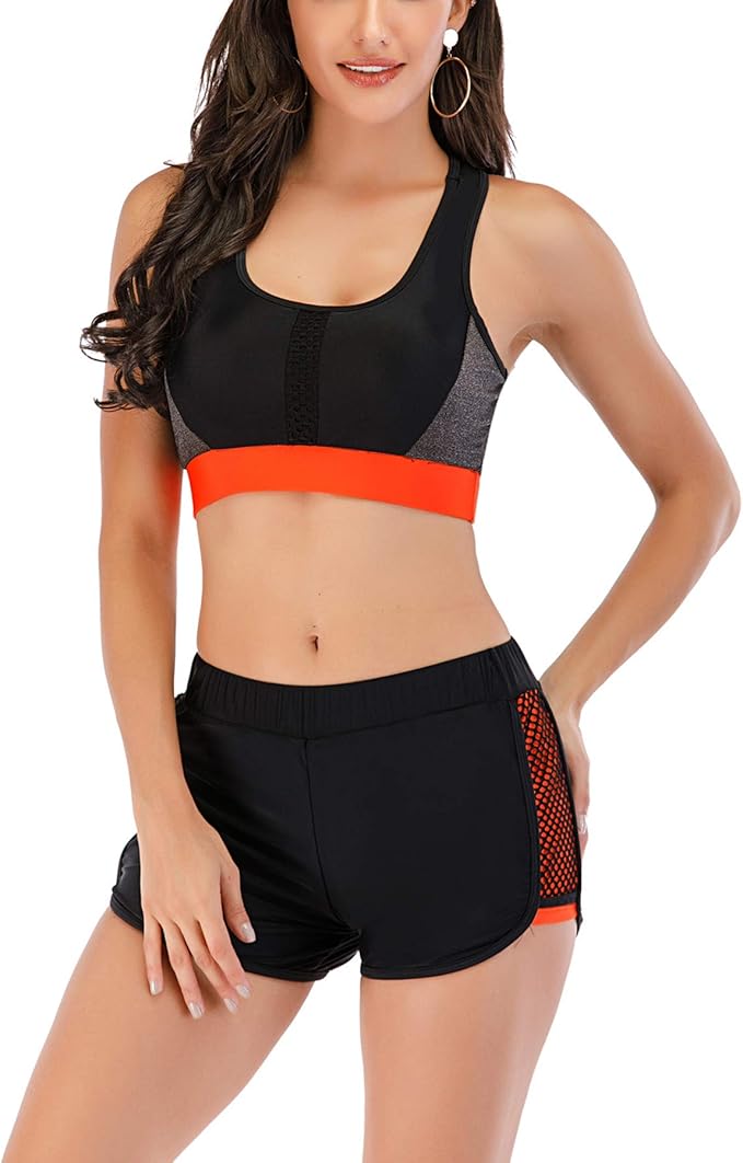 Women's Two Piece Racerback Top Swimwear with Boyshort Bathing Suit Set