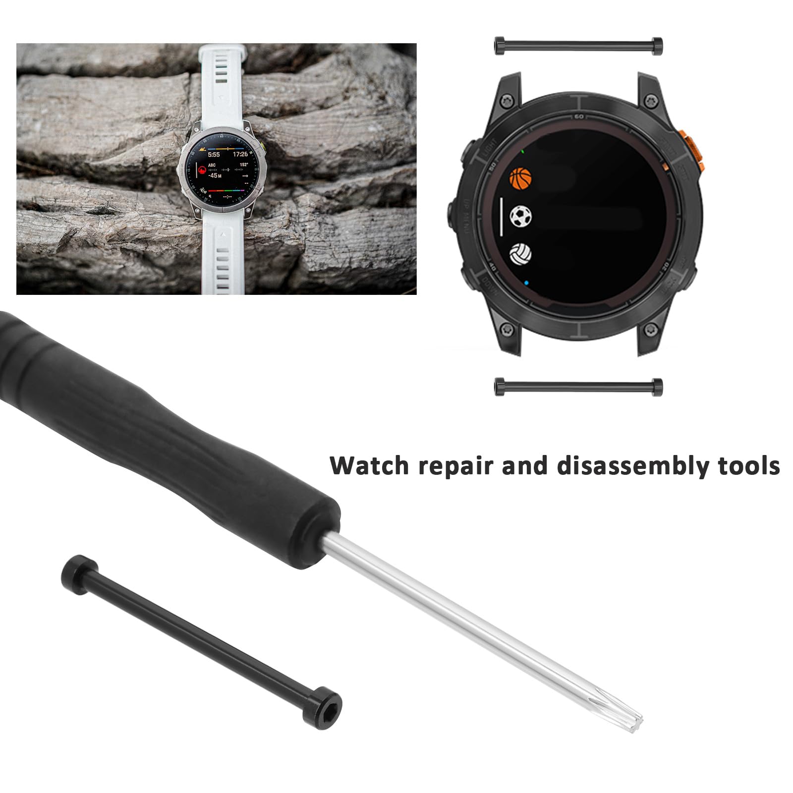 LT Easiyl 1Set Watch Band Lug Link Pins Repair Kit with 2x Metal Screw Rods 2x Screwdrivers Compatible with Garmin Fenix 7/7pro/6/6pro/5/5 Plus - Image 3