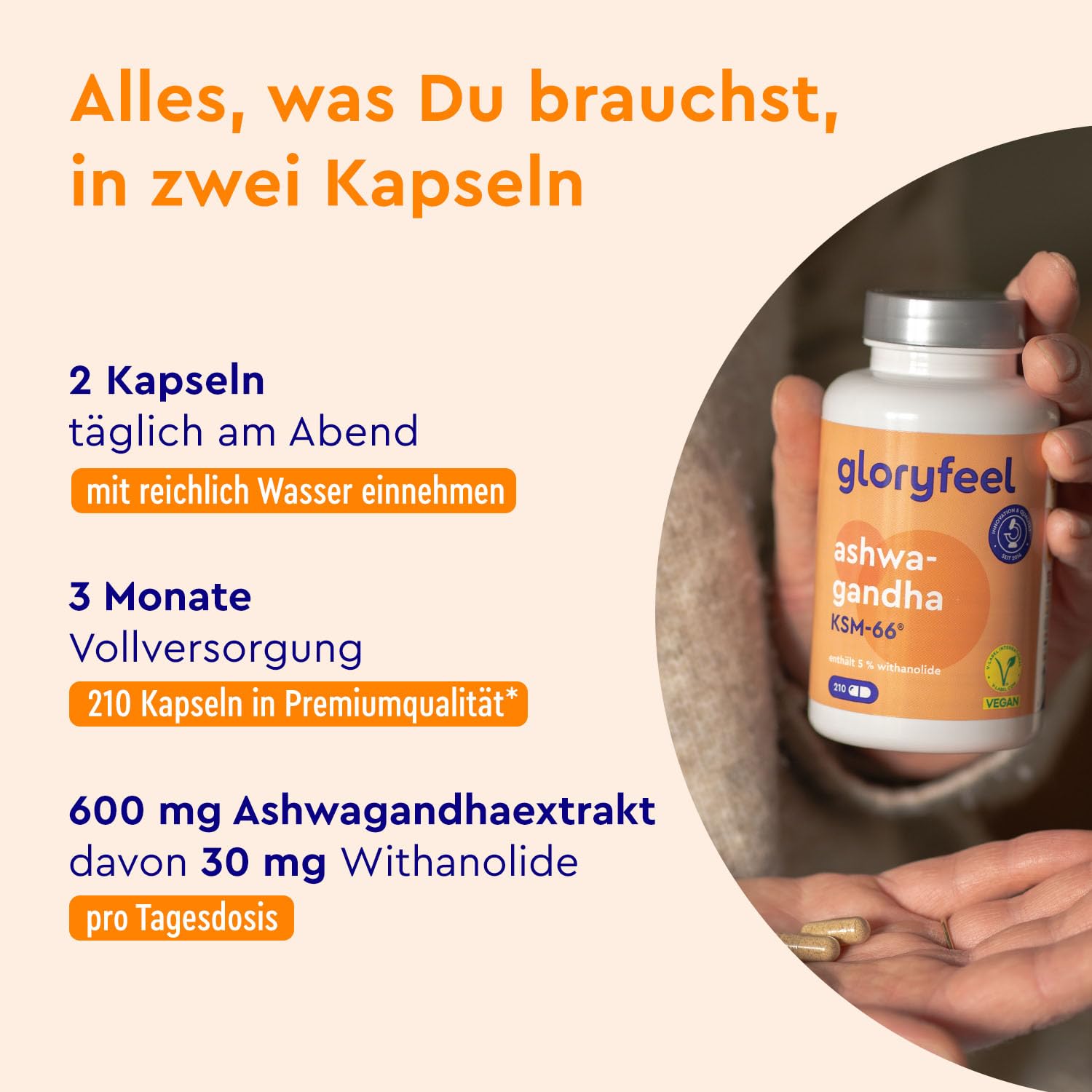 Ashwagandha KSM-66® - 210 Kapseln - 7.200mg reines Ashwagandha aus 600mg Extrakt (12:1) pro Tag - Vegan, laborgeprüft, ohne Zusätze in Deutschland hergestellt