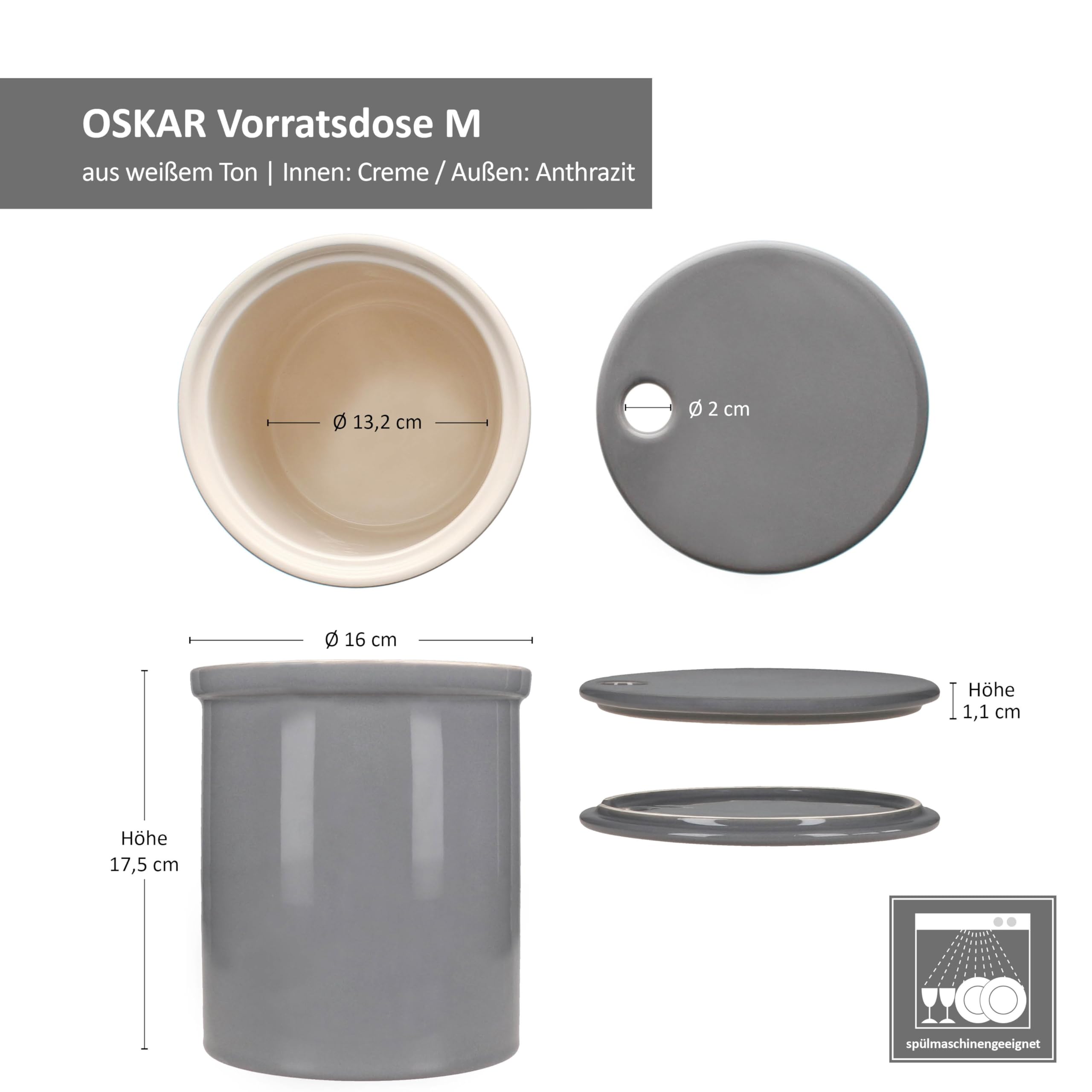 MamboCat Oskar - Set di 2 contenitori per cipolle con coperchio in argilla bianca per la vostra cucina, elegante scatola cilindrica per verdure, ideale per conservare a lungo
