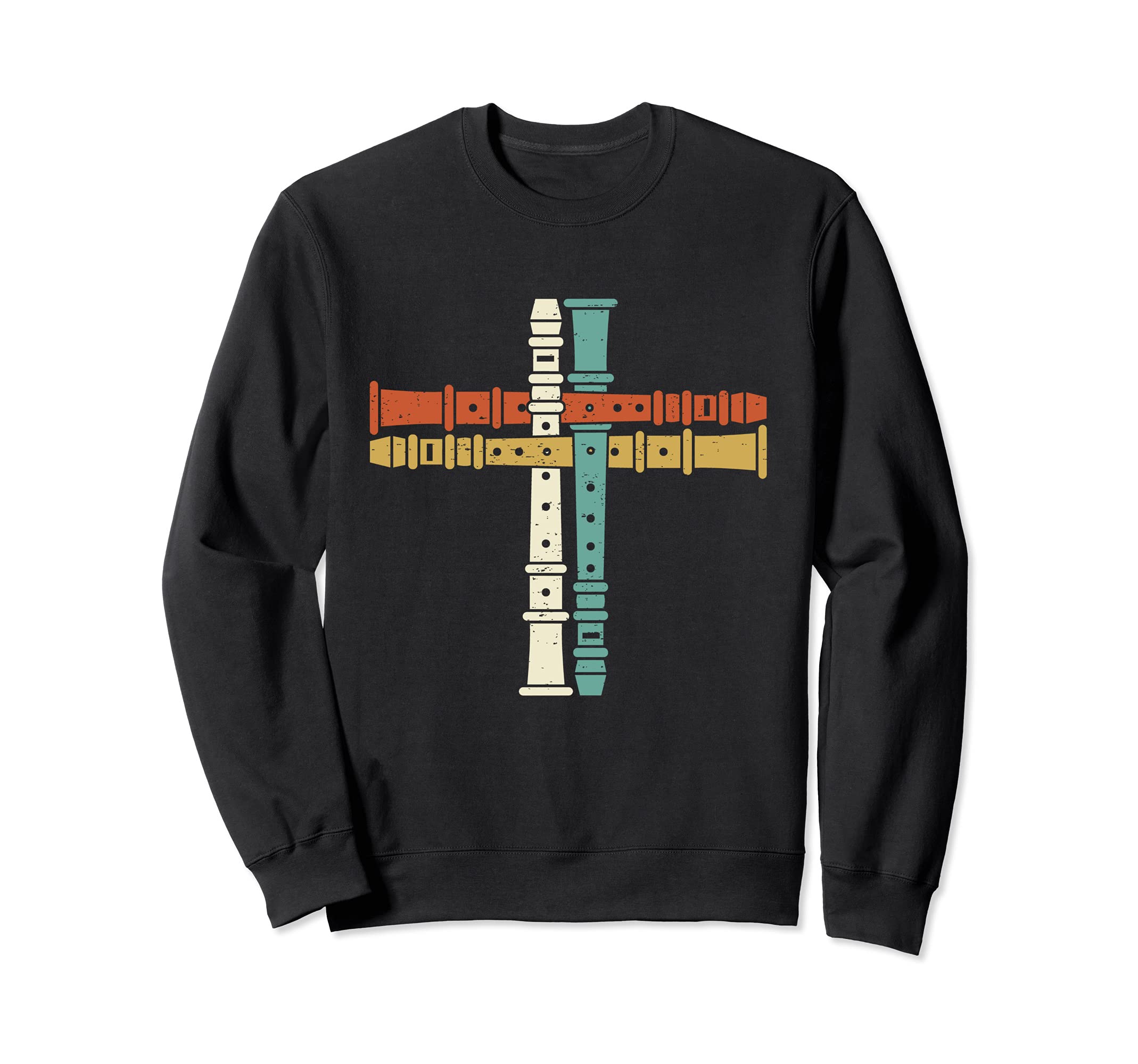 Christian Flute Player Church Flutist God Jesus Crucifix Sweatshirt, Black