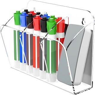 Dry Erase Marker Holder with 3 Compartments, Wall Mounted Marker Organizer, Magnetic Marker Holder Organizer for Whiteboard, Fridge, Locker, Pen Holder for Wall, Acrylic Pencil Holder, Clear