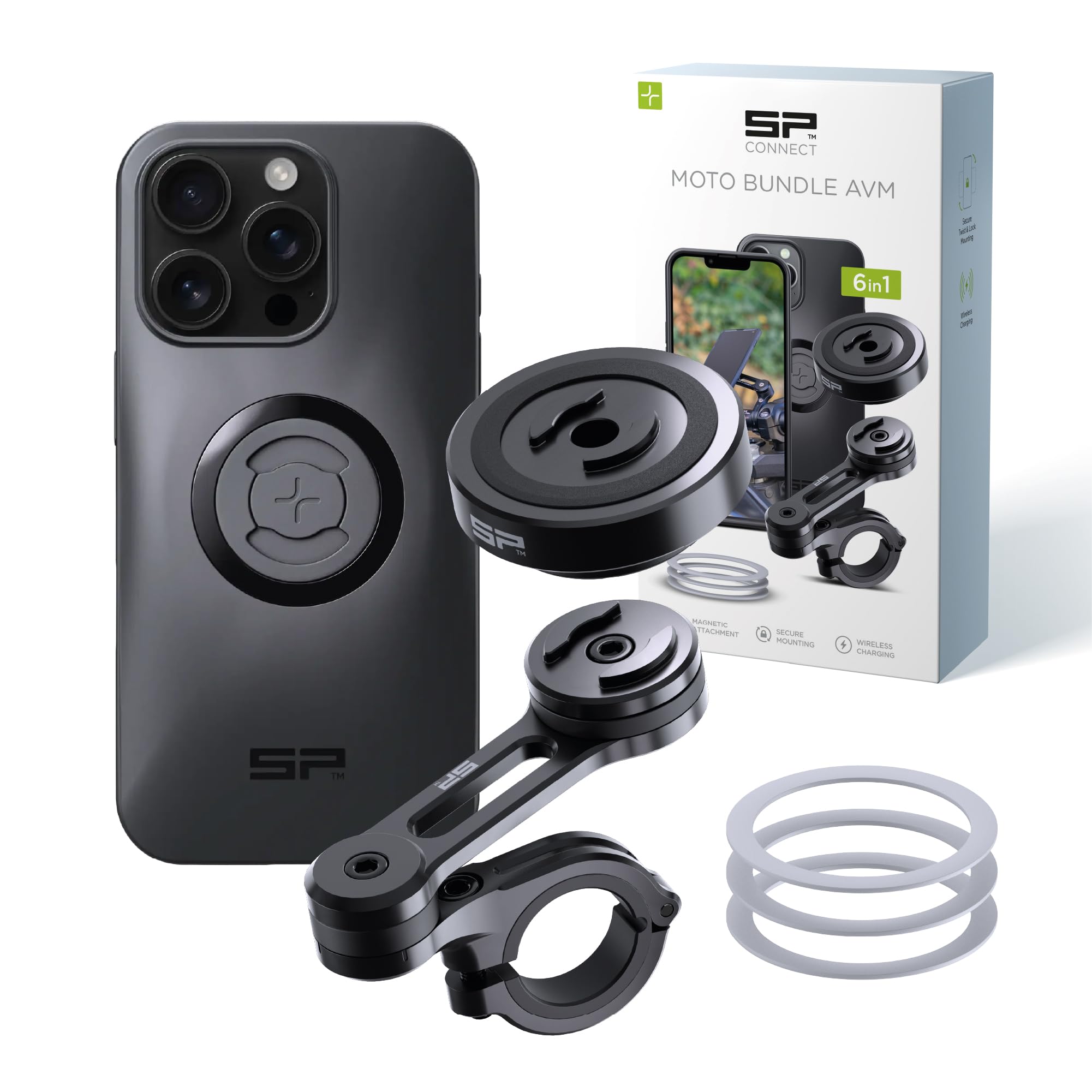 SP CONNECT Moto Bundle avec module anti-vibration | SPC+ | compatible avec iPhone 16 Pro | Support de téléphone portable pour moto, vélo, scooter | Support de gadget pour GPS