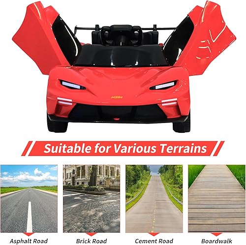 Miniatura 4 de Auto eléctrico KTM de 12 V para niños, auto eléctrico con licencia para niños, automóvil deportivo a batería con control remoto, sistema de sonido,