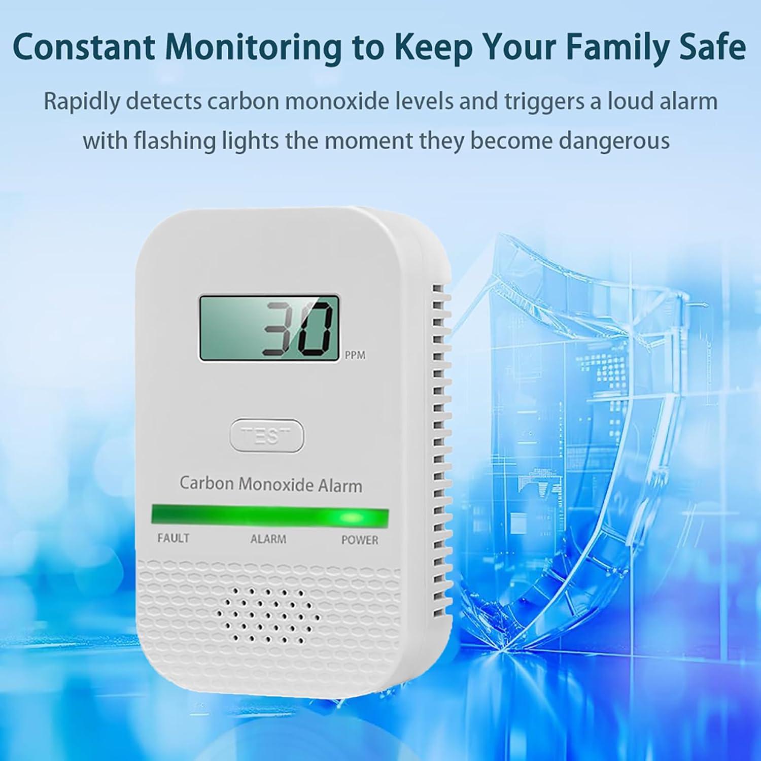 Carbon Monoxide Detectors Plug in Wall,CO Gas Monitor Alarm Detector,Portable Carbon Monoxide Alarm with Digital Display Sound & Light Warning for Home/Travel with 1-Pc Led Light Blocking Stickers - Image 4