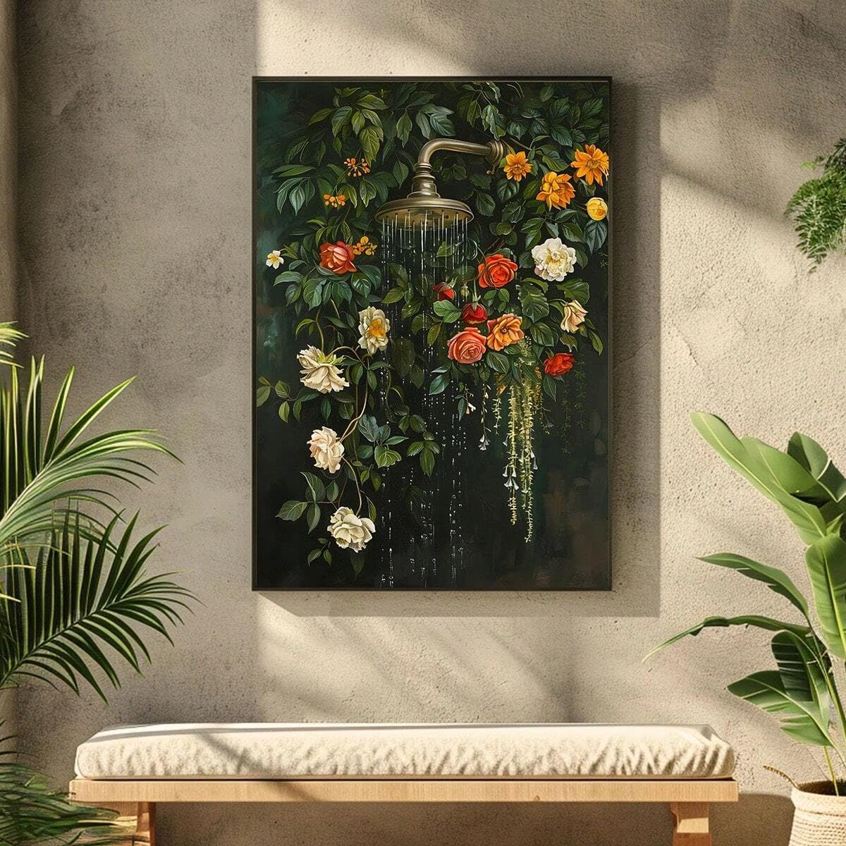 lámina decorativa botánica para pared, ideal para la decoración del baño (30x40cm/Con marco)