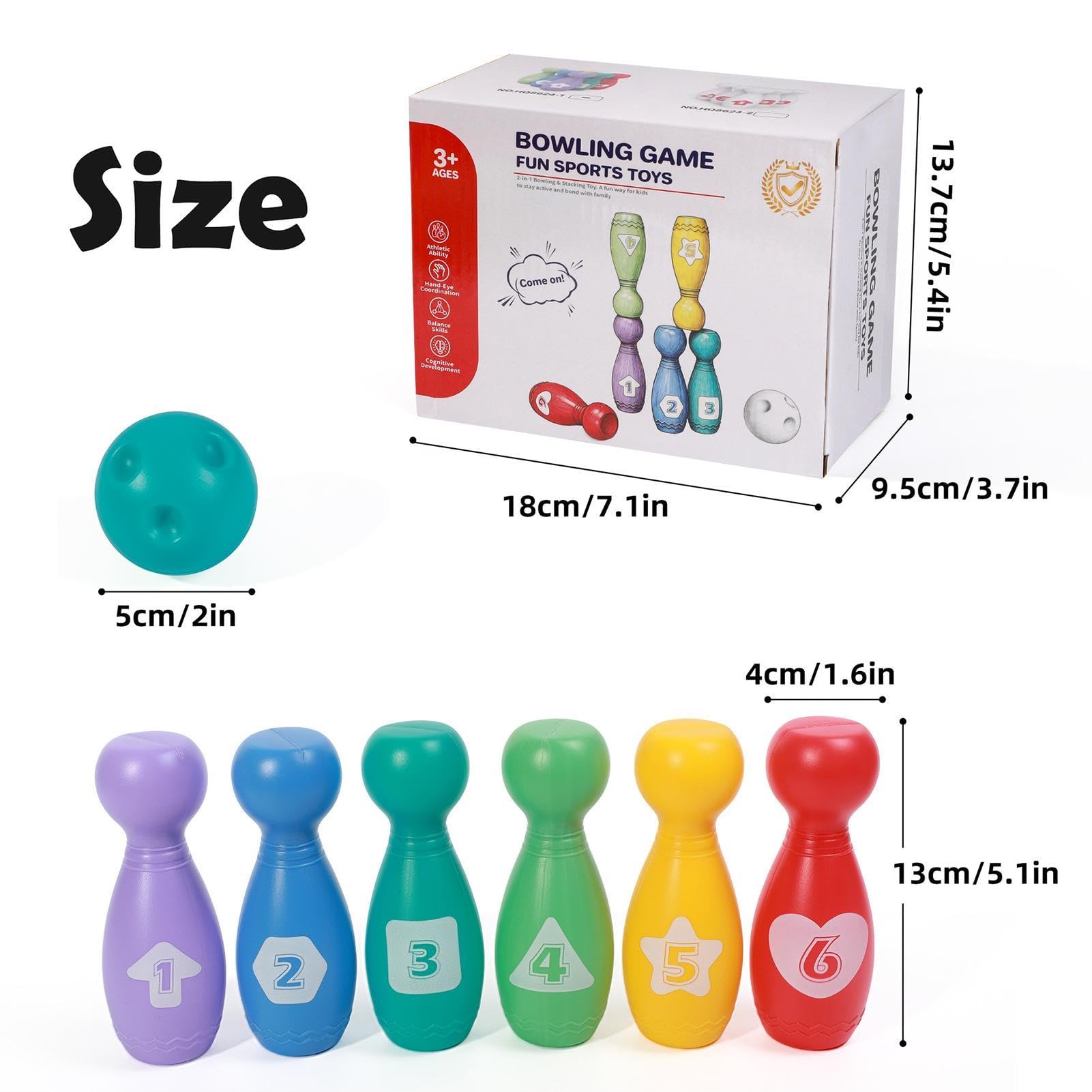 Generico Bowling Set, Educational Fun Playset, 7.09x5.39 Inches Sports Toy with Portable Design, Sturdy ABS Pins Kit, Garden Games with Colorful Style, Backyard Activity for Children Boys