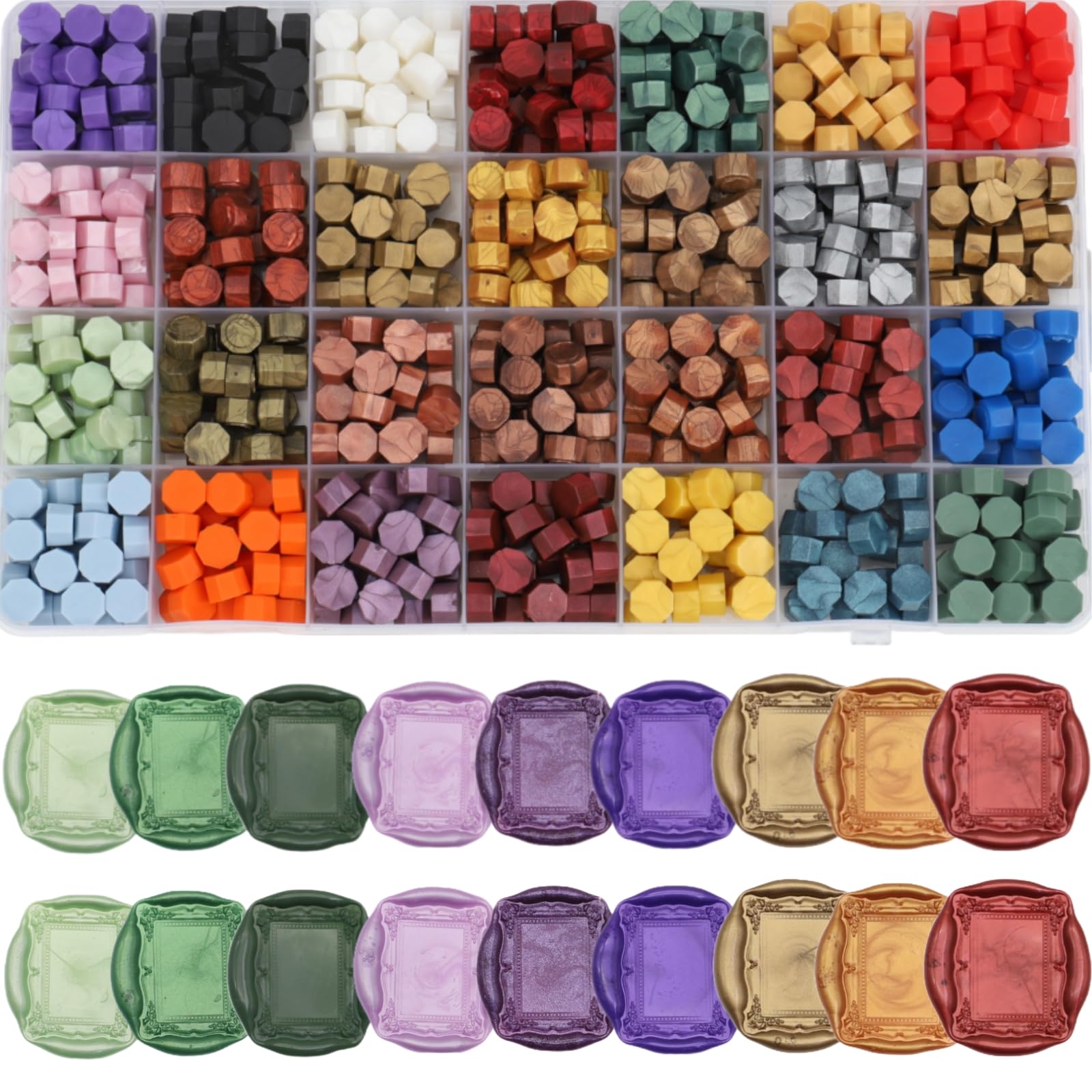 Kit di 728 perline di ceralacca elettriche, con scaldacera elettrico, fornace, telaio, penna dorata, pinzette (K001)