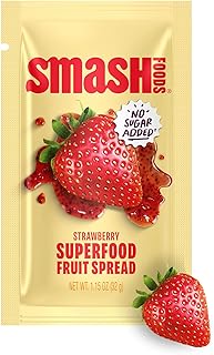 Smash Foods Strawberry Jam Squeeze Packets | 10 Single Serve | Natural, Keto & No Sugar Added | Vegan & Upcycled Fruit Spread | Low-Calorie, Superfood Snack